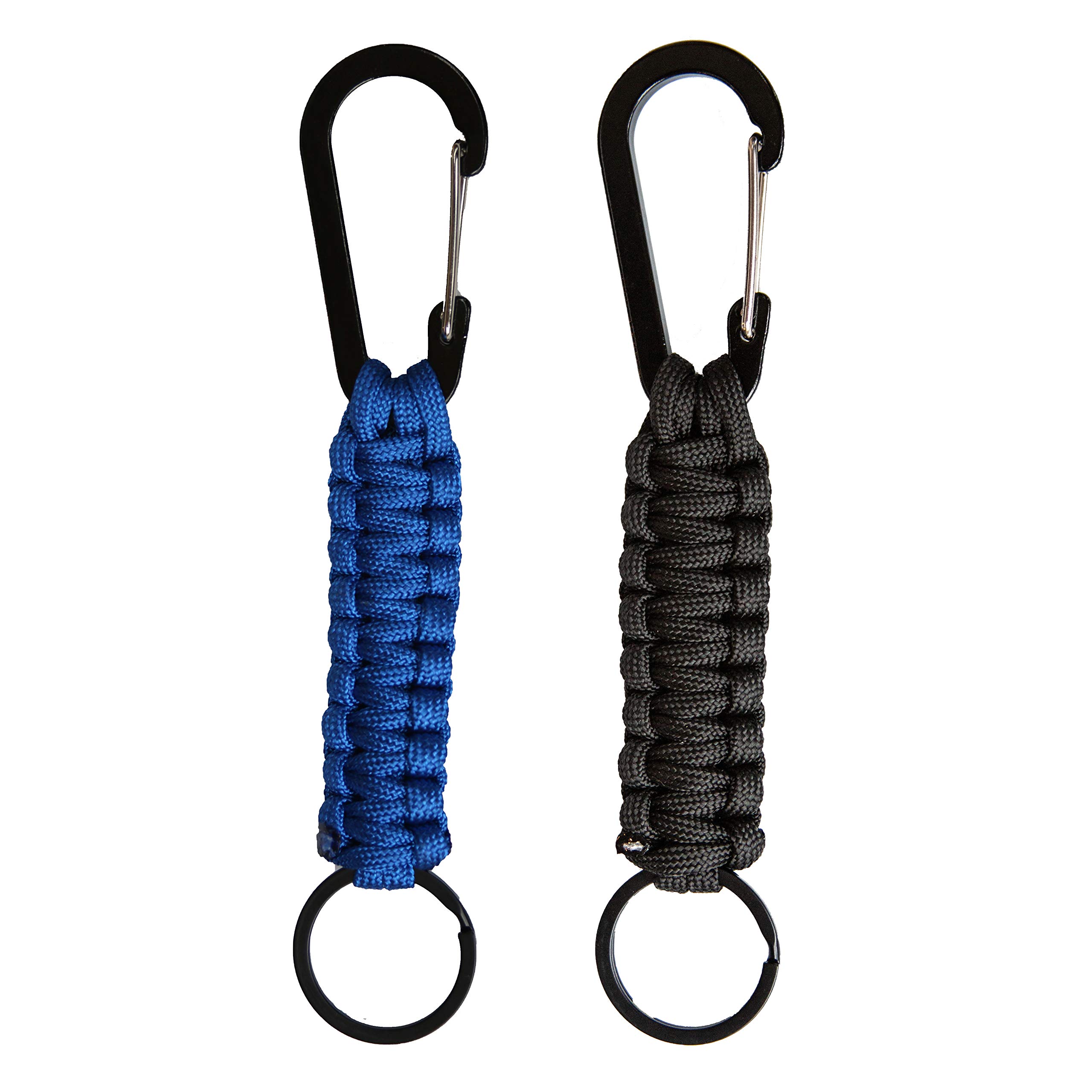 C and C Adventures Paracord Lanyard Keychain with Carabiner Hook and Key  Ring Blue and Black