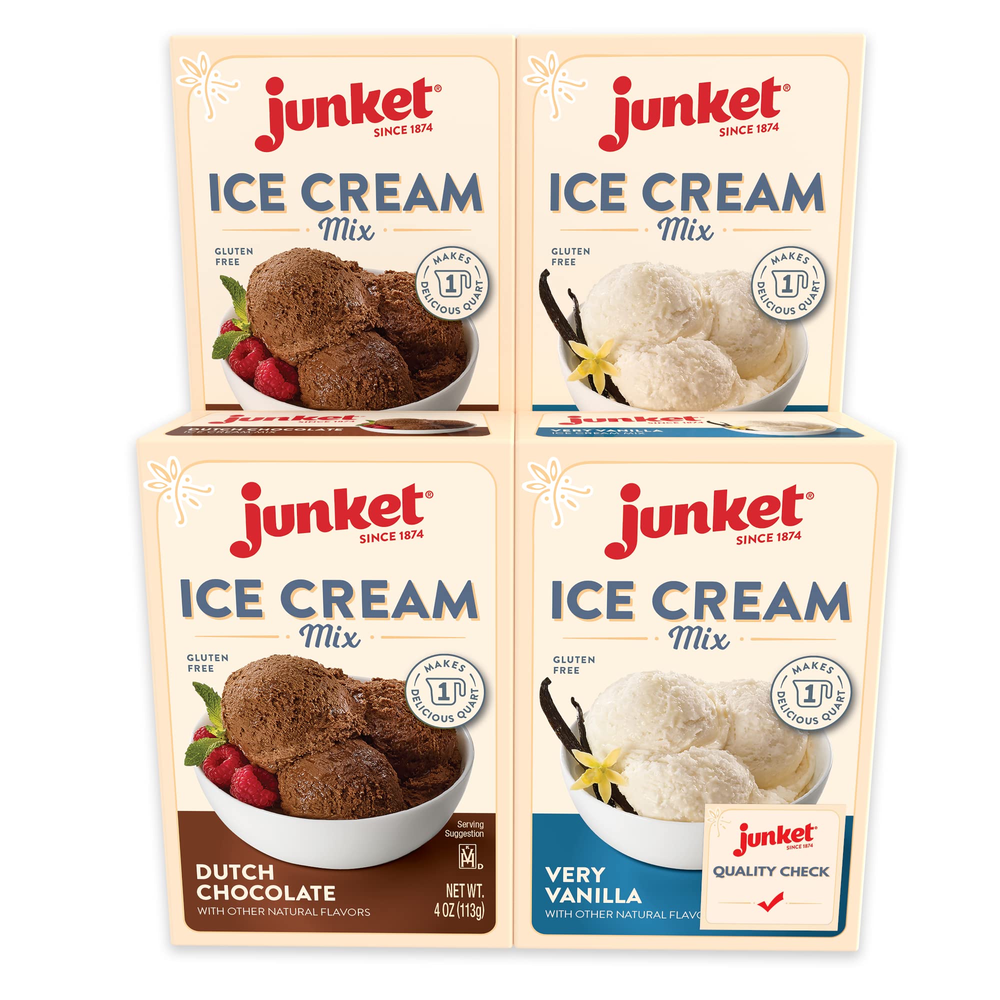 Junket Ice Cream Mix Bundle - 2 Vanilla, 2 Chocolate (4 Total