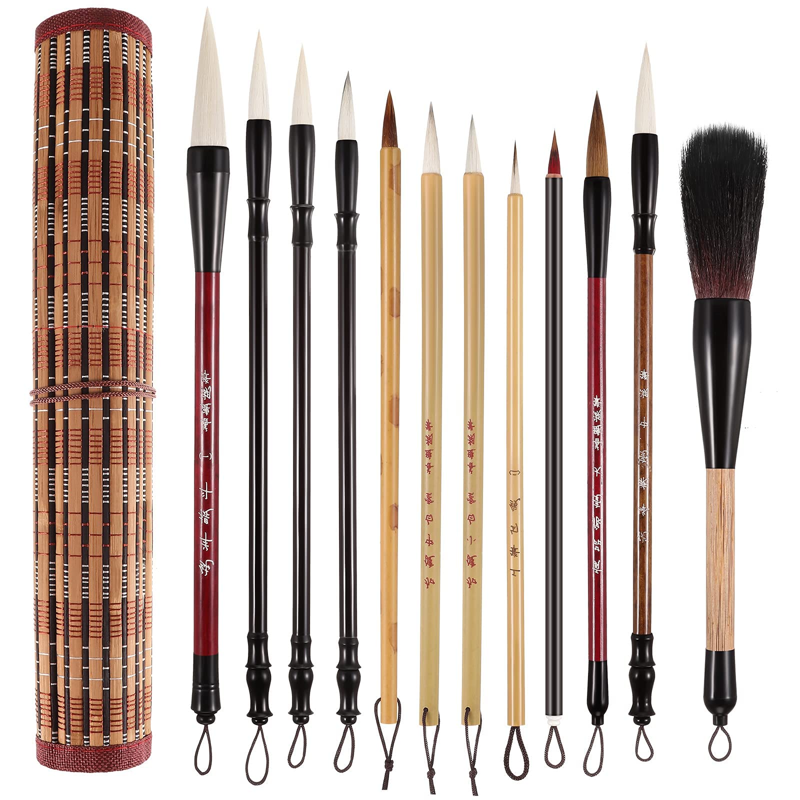 12 Pieces Chinese Calligraphy Brushes Painting Writing Brushes Watercolor  Brushes Set Kanji Japanese Sumi Painting Drawing Brushes Kanji Art Brushes  with Roll-up Brush Holder