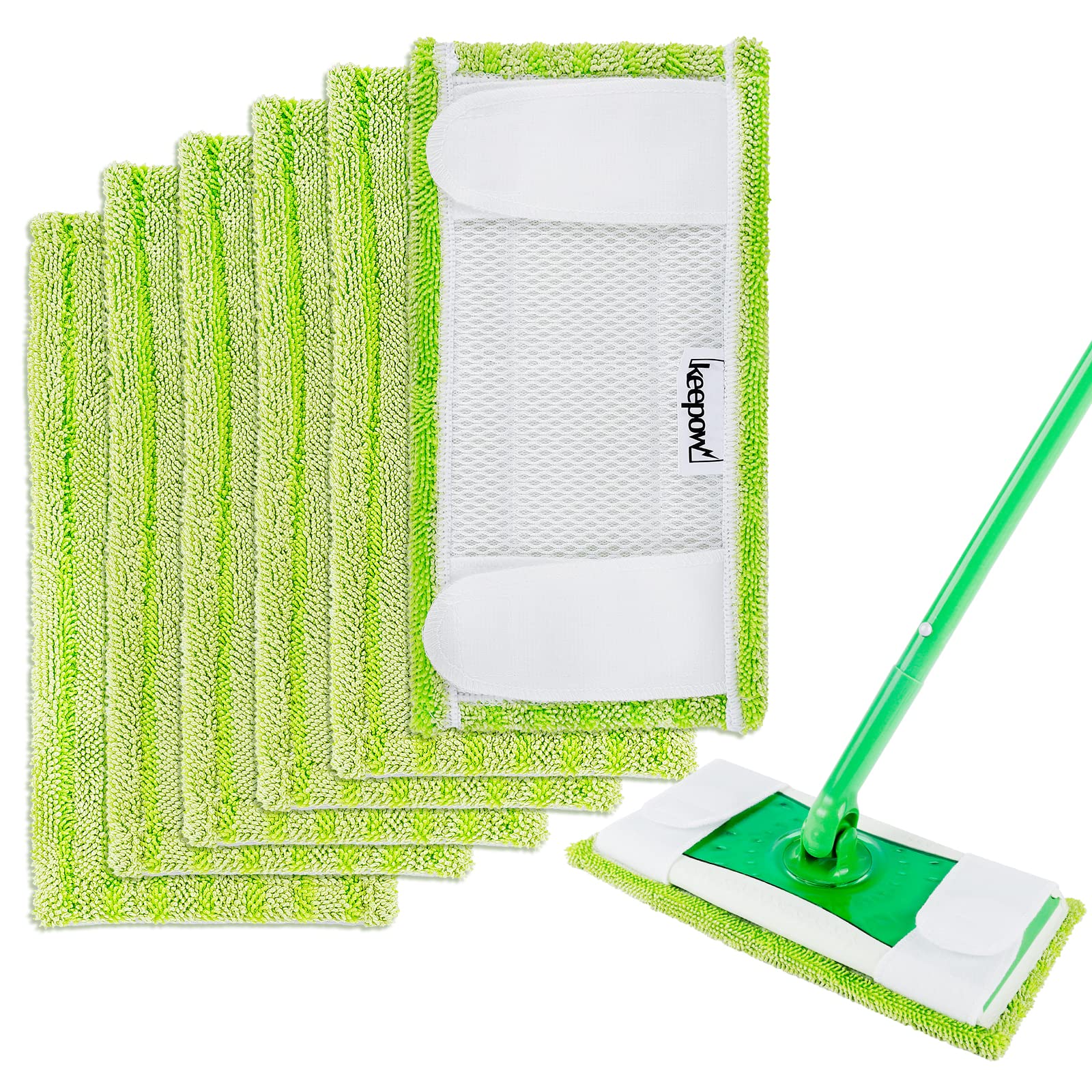 Reusable Mop Pads Compatible With Swiffer Sweeper Mops: Papclean Microfiber Wet Pads Refill Dry Sweeping Cloths Washable Dust Floor Cleaner For Wood Floor Cleaning - 6 Pcs Green