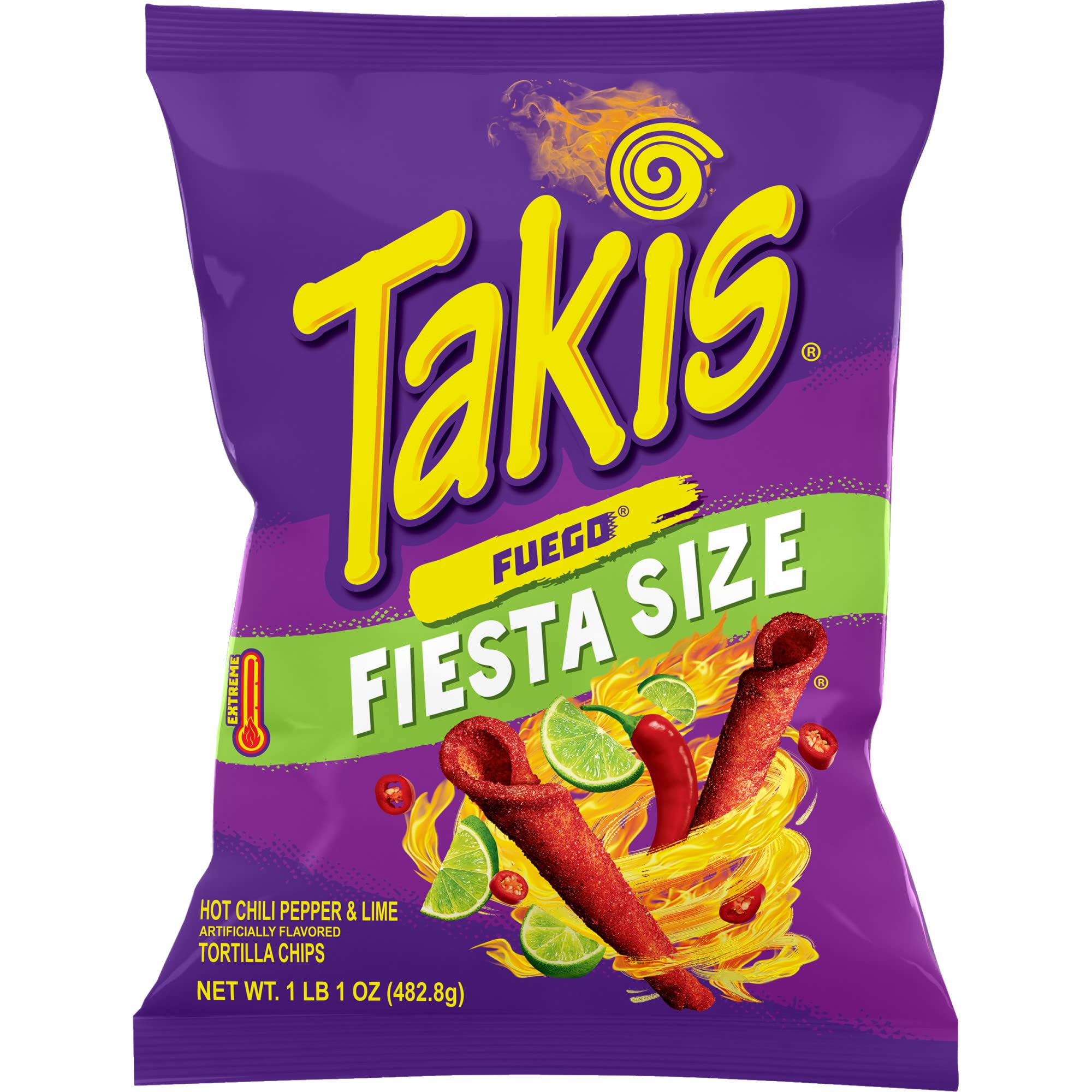 Takis Fuego Rolled Spicy Tortilla Chips, Hot Chili Pepper Lime Flavored Hot  Chips, 17 Ounce Fiesta Size Bag 17 oz