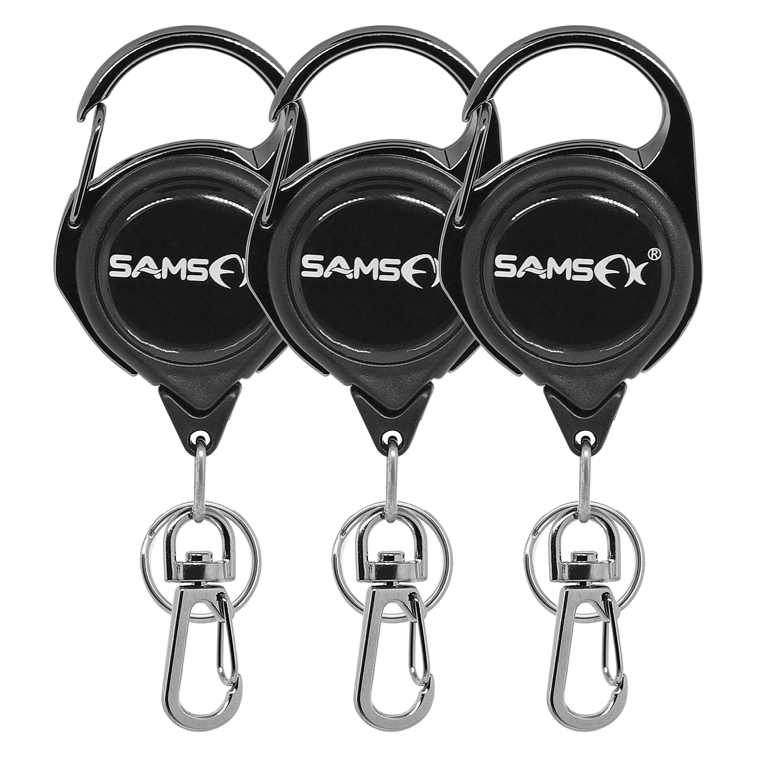 SAMSFX Fly Fishing Zinger Retractor for Anglers Vest Pack Tool Gear  Assortment Combo 3pcs in Pack Carabiner Retractors, 24 Nylon Cord,  Rotating Clip