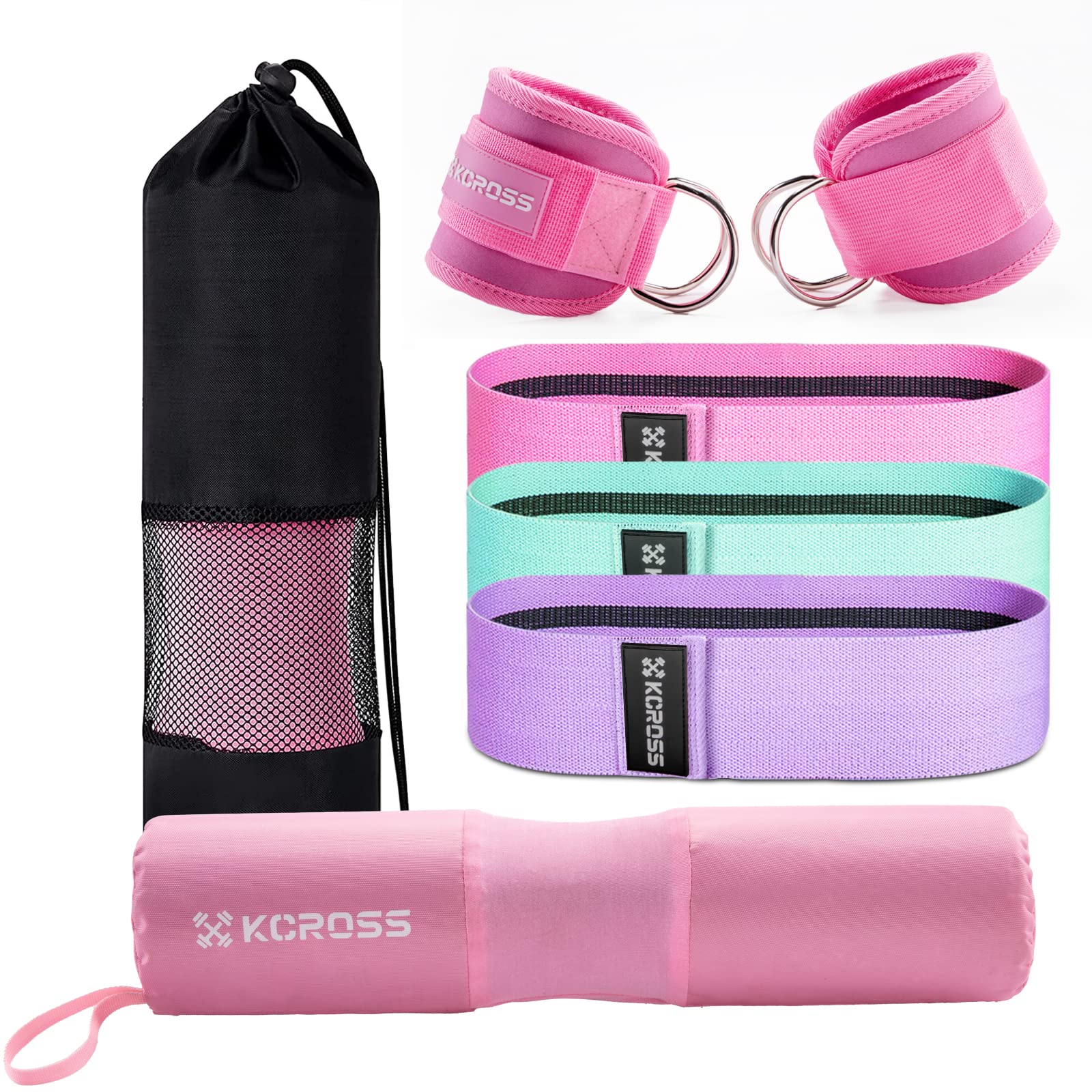 Lumia Fitness 7 Piece Glute Workout Kit, Barbell Squat Pad, 3 Fabric  Resistance Bands, 2 Ankle Straps, Carry Bag - Gym Accessories for Men and  Women