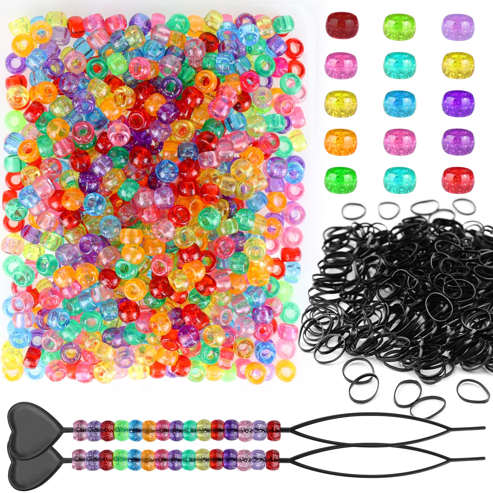 405 Pcs Hair Beads Set for Girls Hair Braids Including 200 Pcs 10x12mm  Multicolor Hair Beads 200 Pcs Elastic Rubber Bands and 5 Pcs Quick Beader  Hair