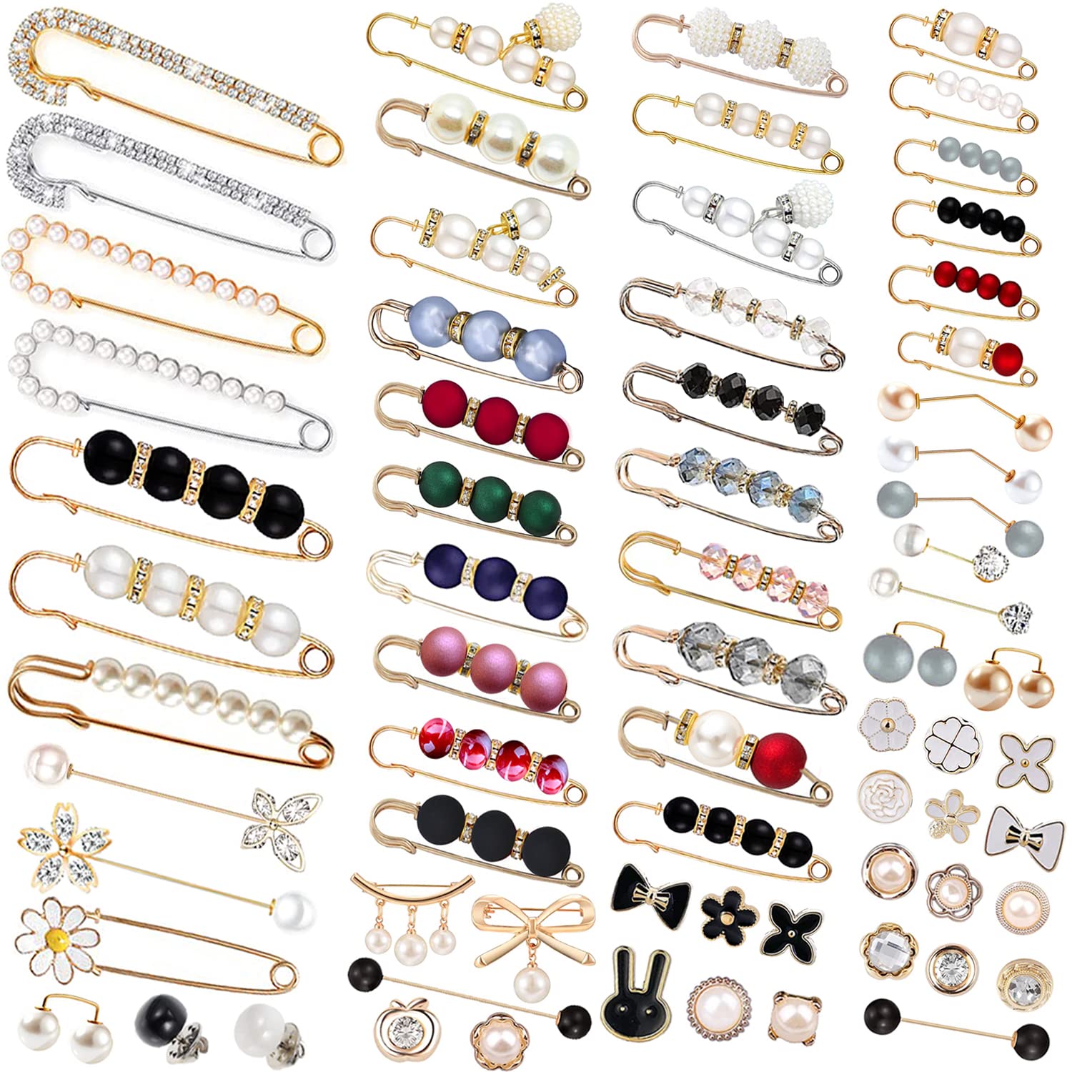 70 Pcs Brooch Pins Sweater Shawl Hat Clip Neckline Pins Double Faux Pearl  Brooches for Women