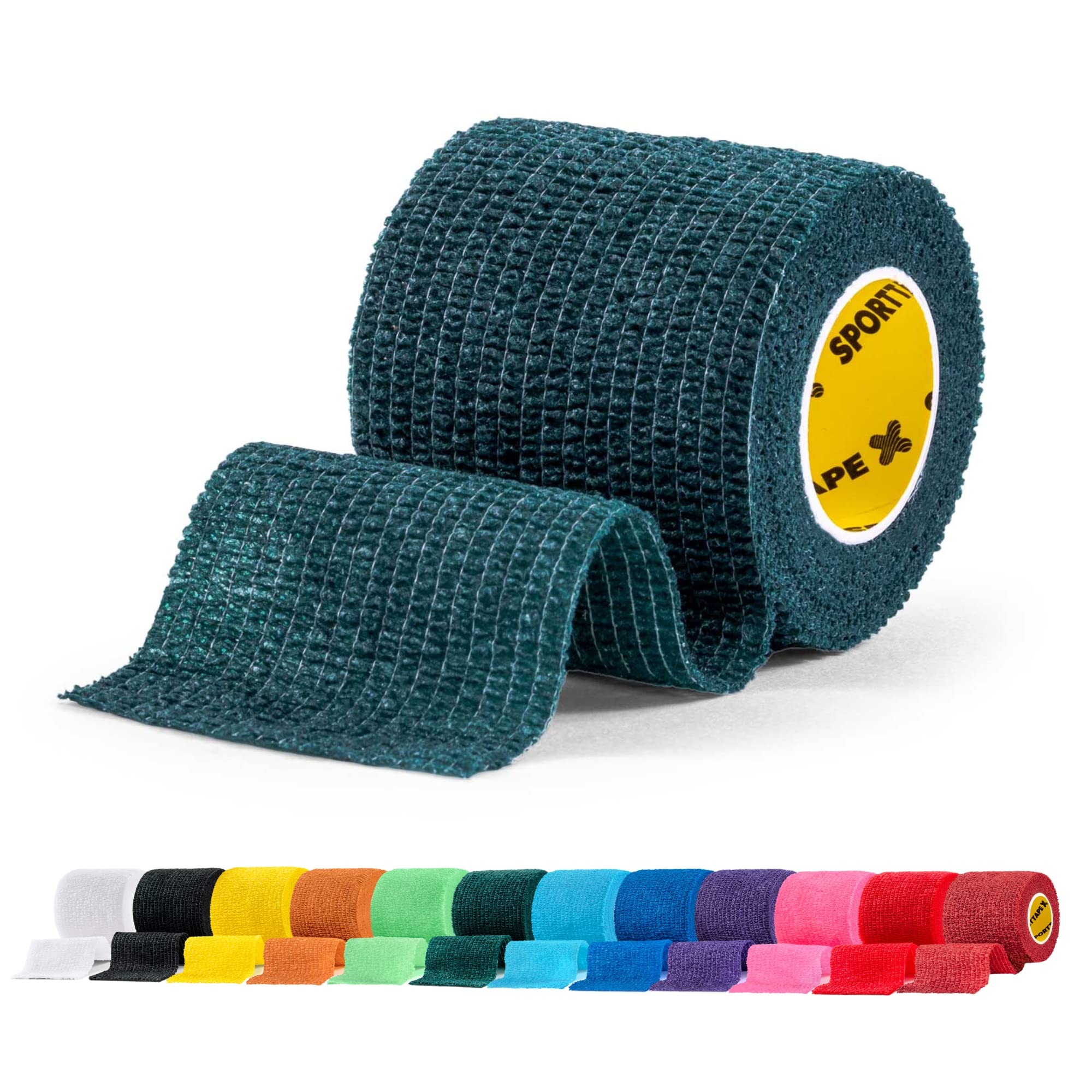 SPORTTAPE Self-Adhesive Football Sock Tape, 5cm x 4.5m - Dark Green, Cohesive Bandage Sock Wrap Shin Pad Tape, Goalkeeper Wrist Tape & Football  Ankle Tape