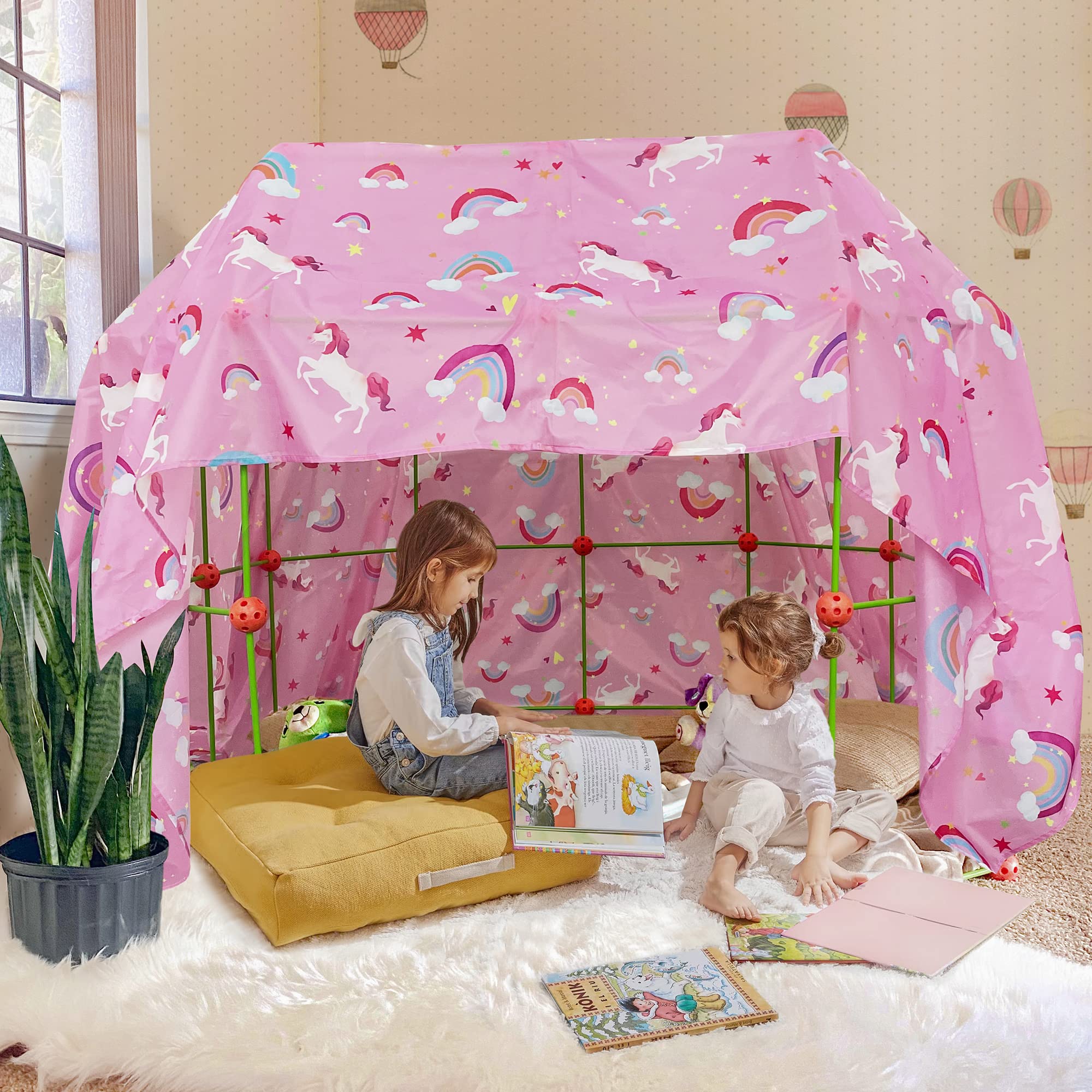 Blanket Fort for Kids, Fits Fort Building Kit, Kids Fort, Pink Blanket Fort  for Indoor, Kids Toy for 3,4, 5,6,7,8 Years Old Boy & Girls,126 L x 94 W