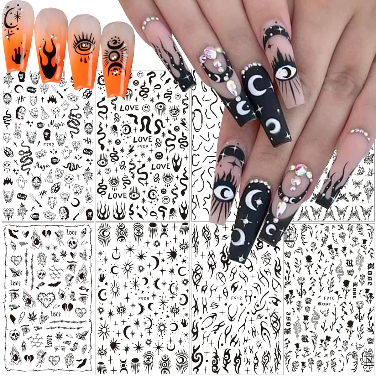 Black Designer C Nail Stickers