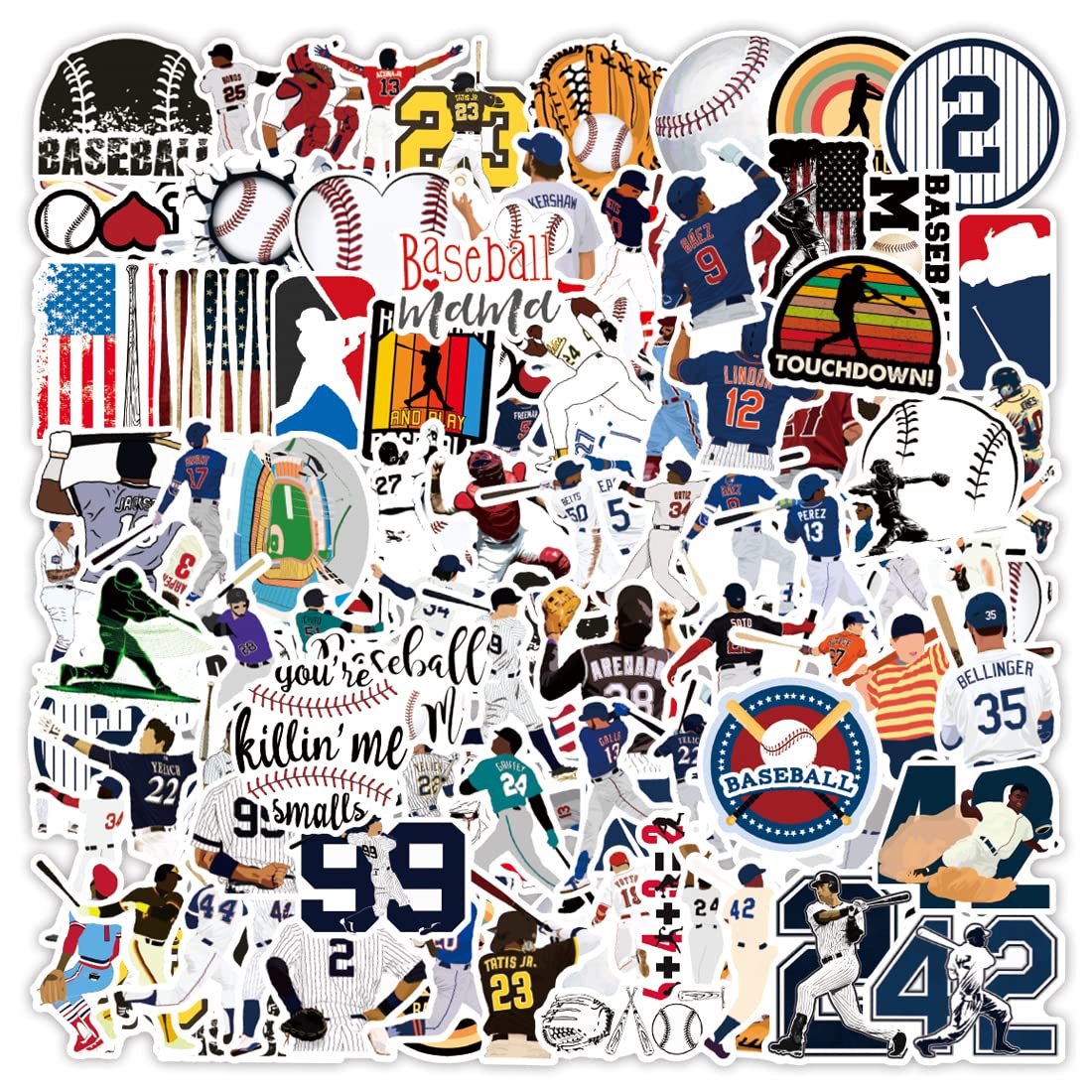 Baseball Stickers 100PCS Sports Stickers Vinyl Waterproof Sunsproof Cartoon  Stickers Aesthetic Decal for Kids Teen Adult