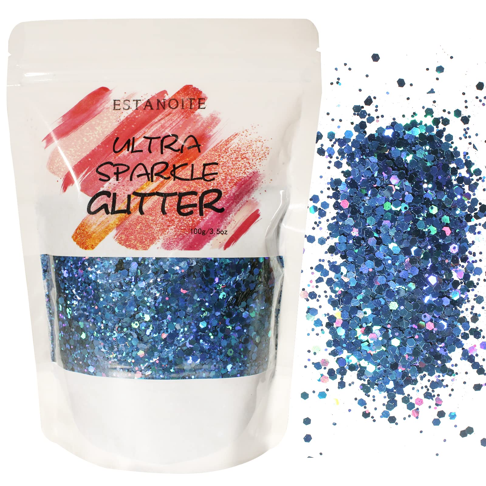 100g Holographic Chunky Glitter, Craft Glitters for Arts & Crafts, Cosmetic  Chunky Mixed Glitter, Body Glitter for Makeup, Face, Hair, Lips, Nails,  Festival (Galaxy Blue)