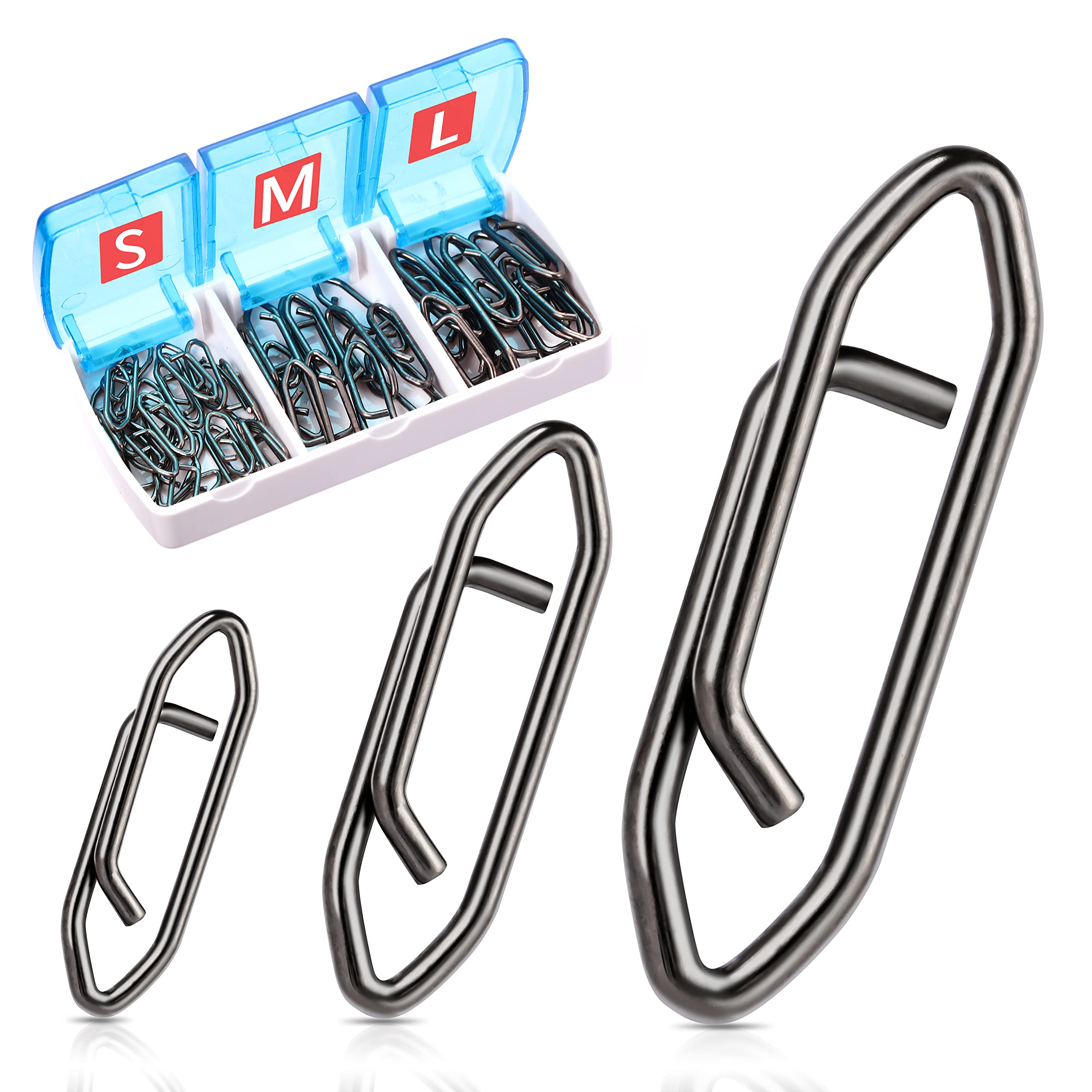 GOTRAYS High Strength Fishing Clips, Power Fishing Clips Stainless  Connector Snaps Swivels Tackle for Freshwater Saltwater Fishing, Stainless  Steel Fishing Quick Clips Lure Quick Change, LMS/50Pcs/box 3SIZE / BLUE BOX  / 50PCS