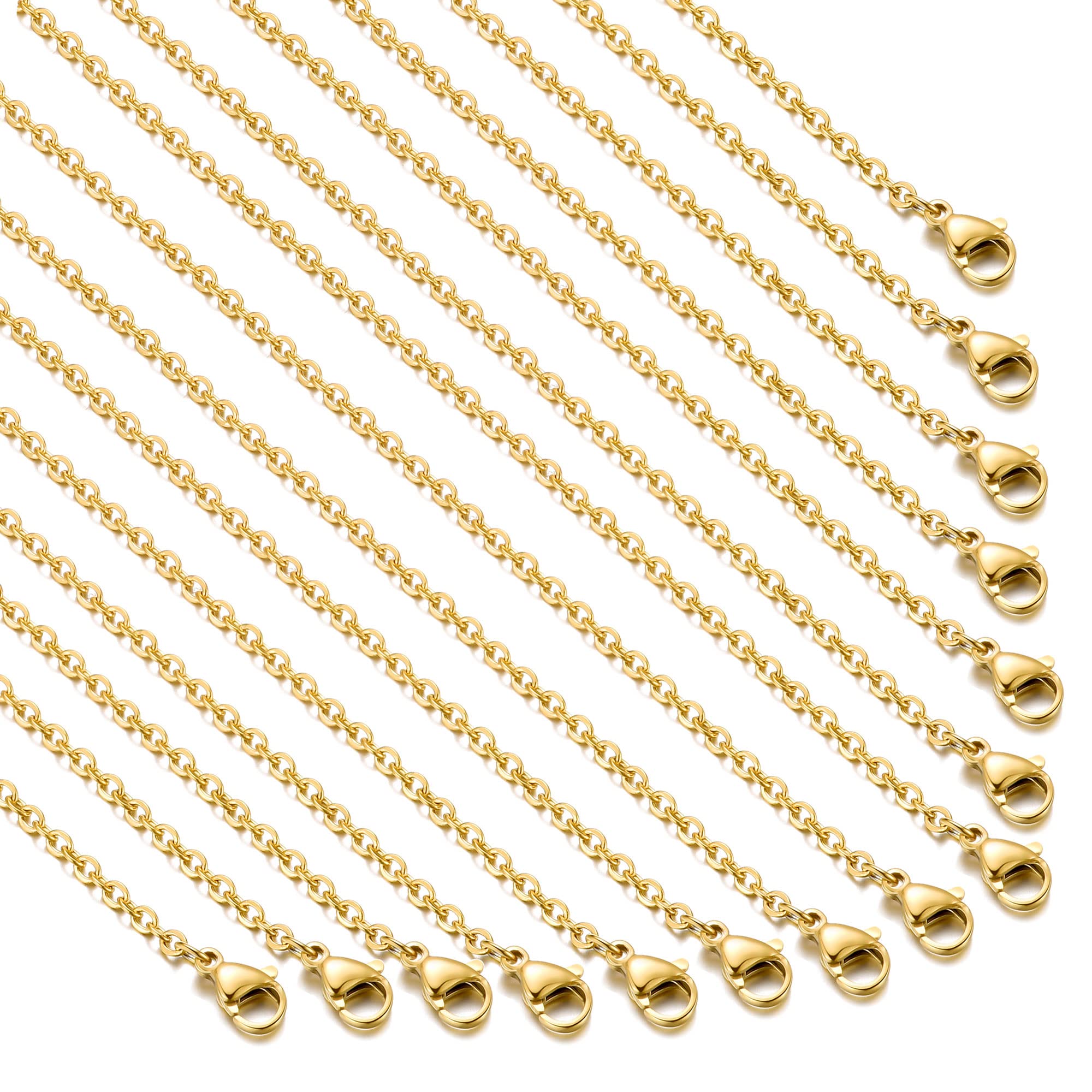 20 Pack Necklace Chains Gold Plated Stainless Steel Cable Chain Necklace  Bulk for Jewelry Making 18