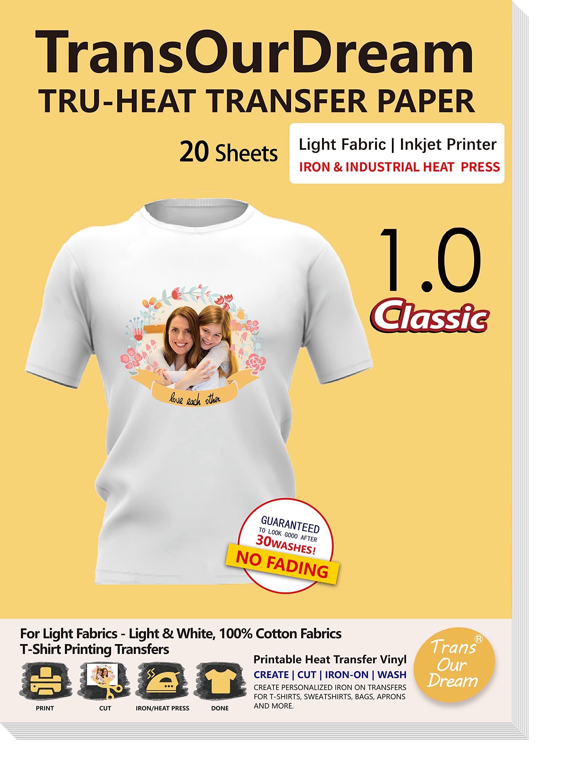 TransOurDream TransOurDream DIY Heat Transfer Paper for T Shirt (10 Sheets,  8.5x11'') Make your own Fashion Tee With Iron on Transfer Paper Printable Heat  Transfer Vinyl for Inkjet Printer