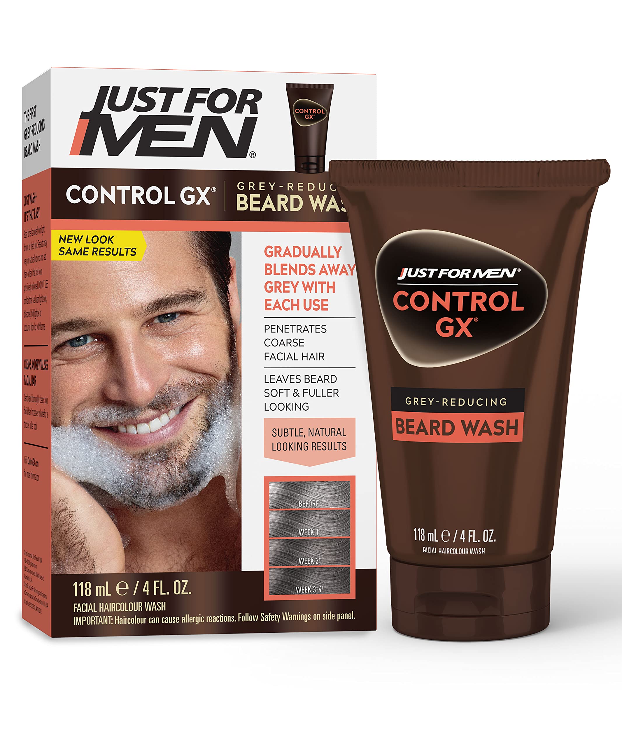 Just For Men Control GX Grey Reducing Beard Wash Shampoo, Gradually Colors  Mustache and Beard, Leaves Facial Hair Softer and Fuller, 4 Fl Oz - Pack of  1 4 Fl Oz (Pack of 1)