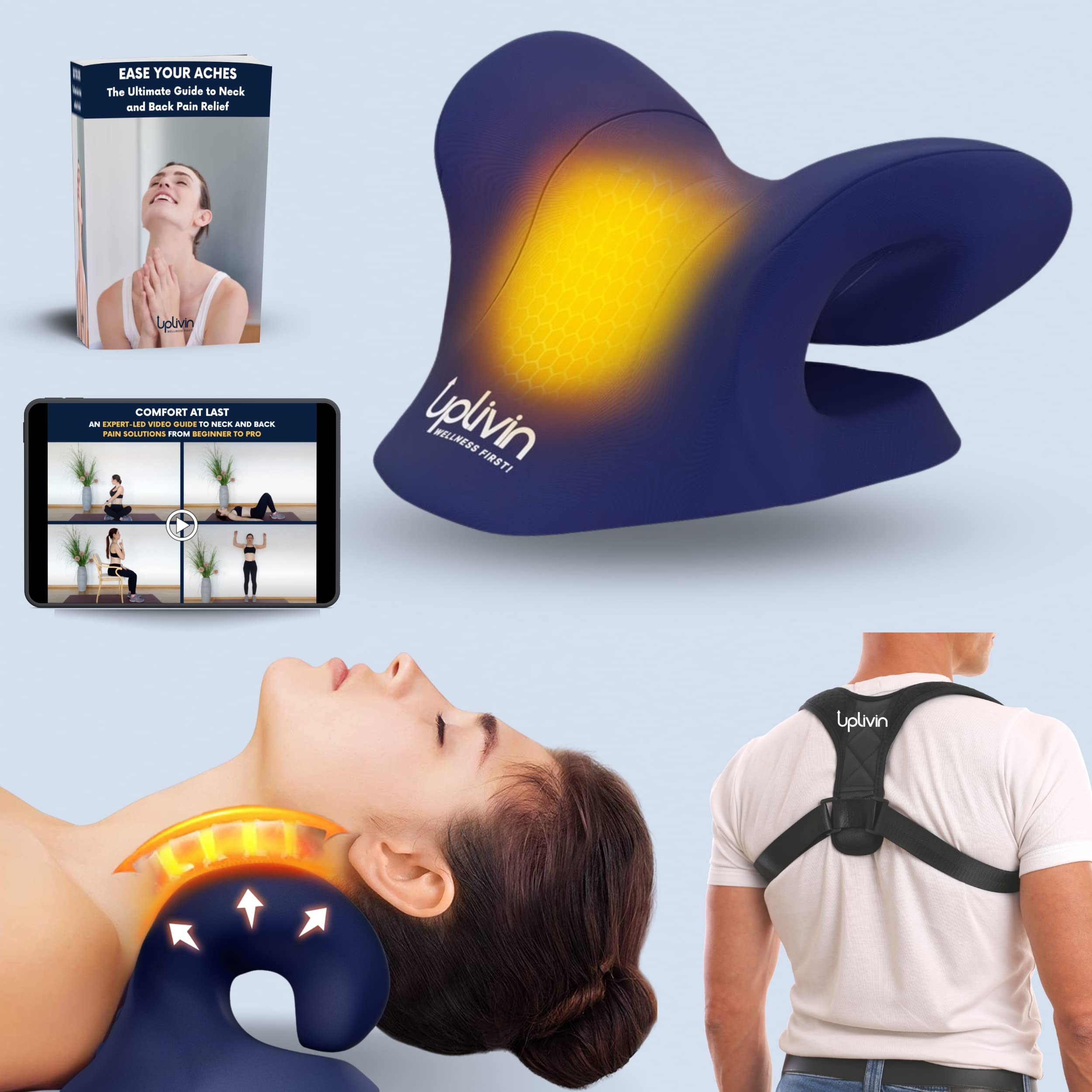 Neck Stretcher With Heat Therapy  Neck Stretcher Cervical Traction device  with Bonus Posture Corrector, Ebook