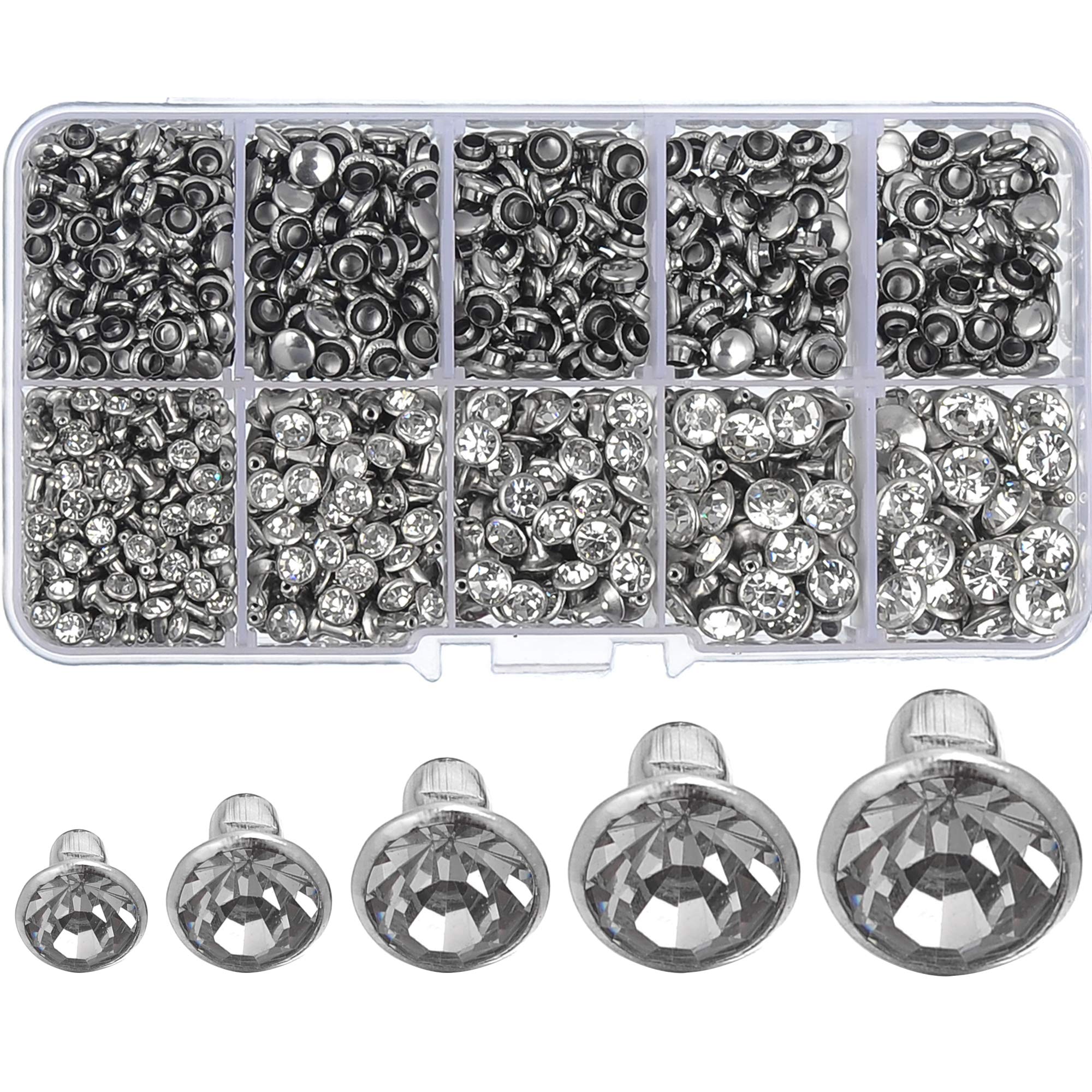 100 Sets Black Glass Rhinestone Rivets for Leather Craft DIY Making