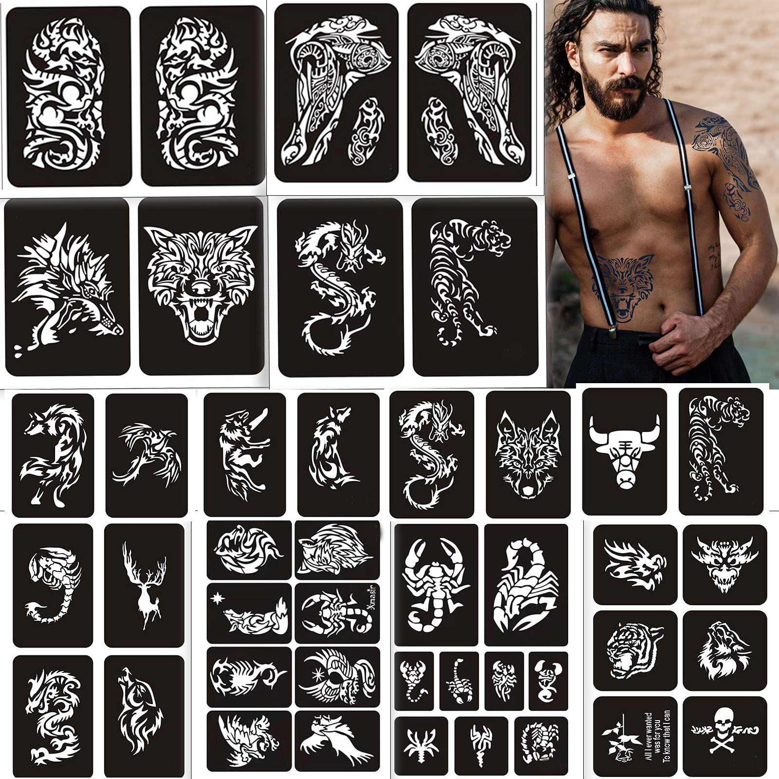 Henna Tattoos Stencils 10 Sheet Large Size Temporary Tattoo Templates Henna  Stencil Reusable Body Tattoo Stencils