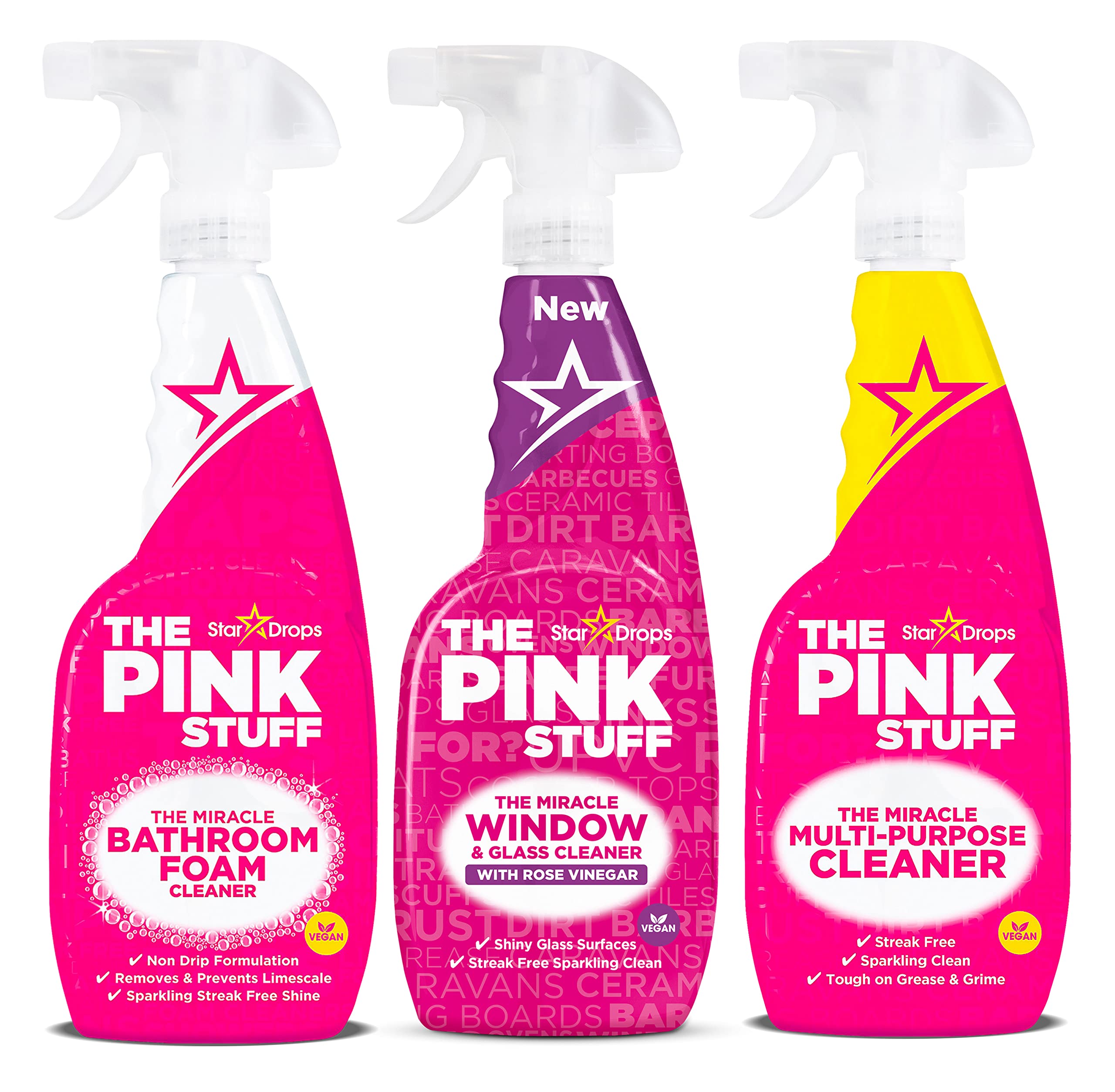 Stardrops - The Pink Stuff - The Miracle Multi-Purpose Spray, Window &  Glass Cleaner, and Bathroom Foam Spray Bundle (1 Multi-Purpose Spray, 1  Window & Glass Cleaner, 1 Bathroom Foam Spray)