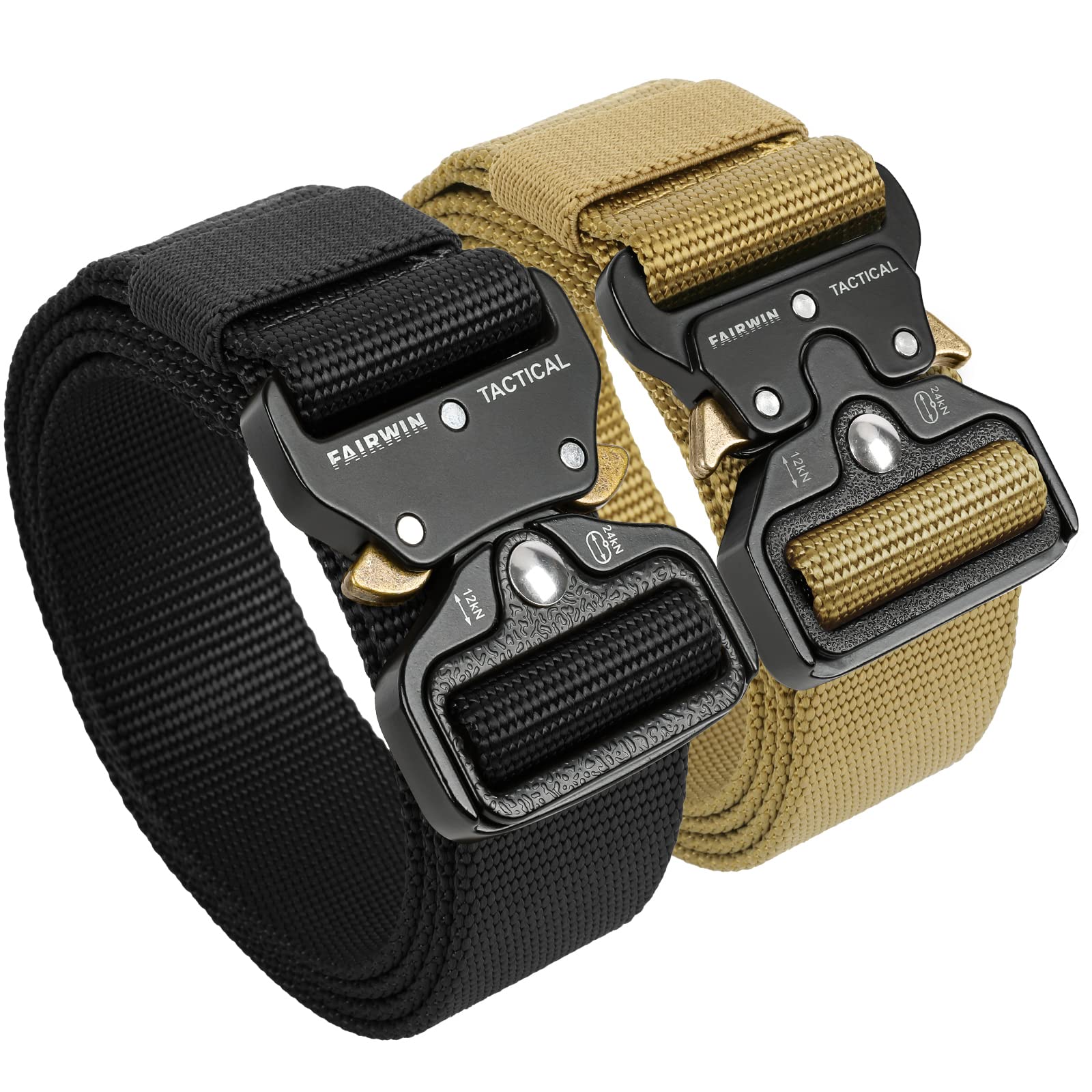 Fairwin Tactical Belt 2 Pack, Military Belt 1.5 Inch Nylon Web Belt Mens  Work Belt with