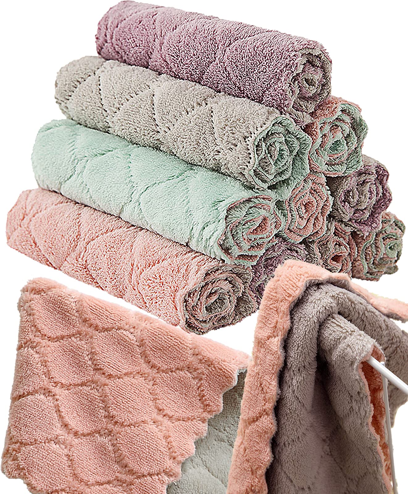 Fancy 20 Pack Kitchen Cloth Dish Towels, Double Side Absorbent Coral Velvet  Dishtowels, Washable Fast Drying Random Color