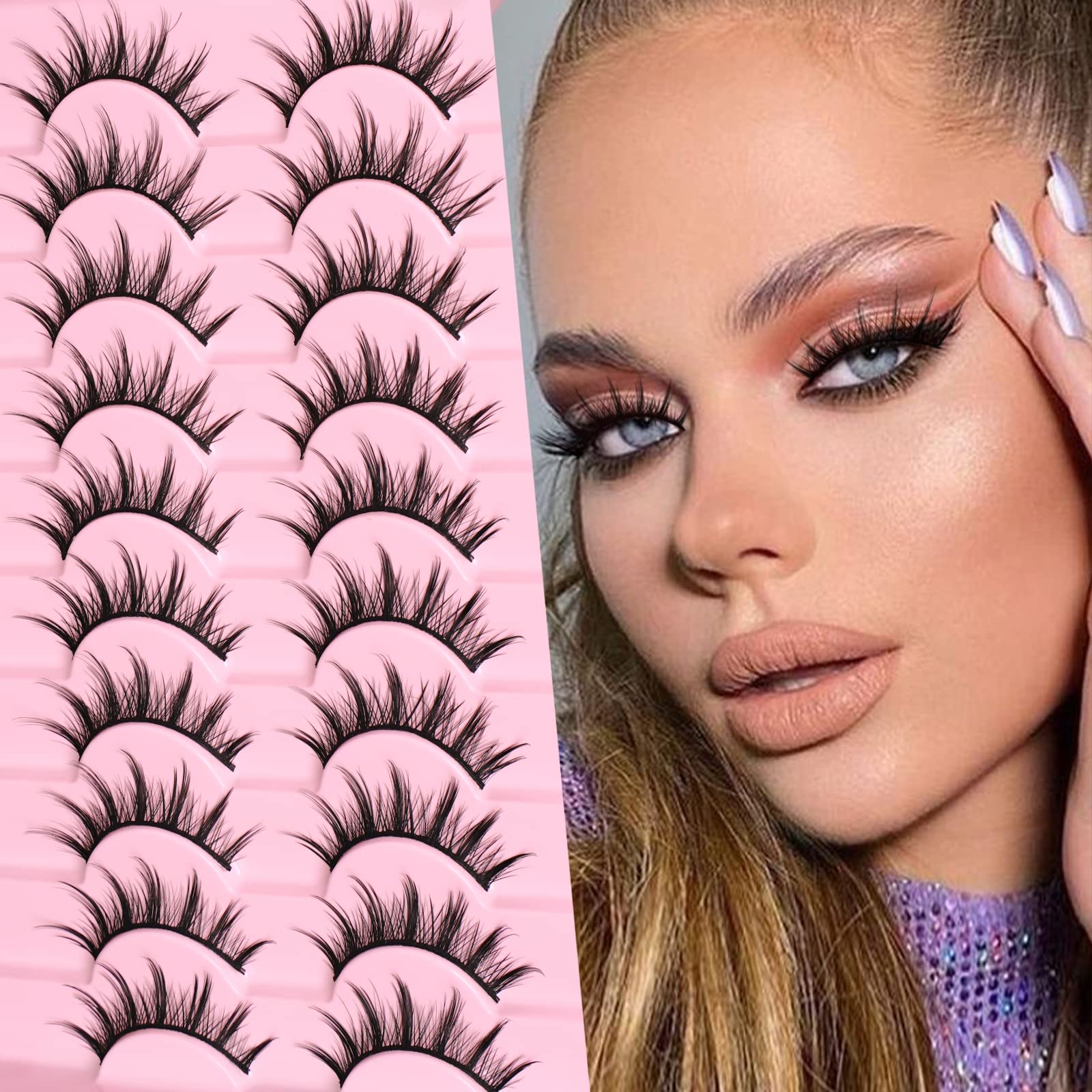 Manga Lashes Natural Look Wispy False Eyelashes Anime Spiky Eyelashes 10  Pairs for Spikey Wet Lash Look by 