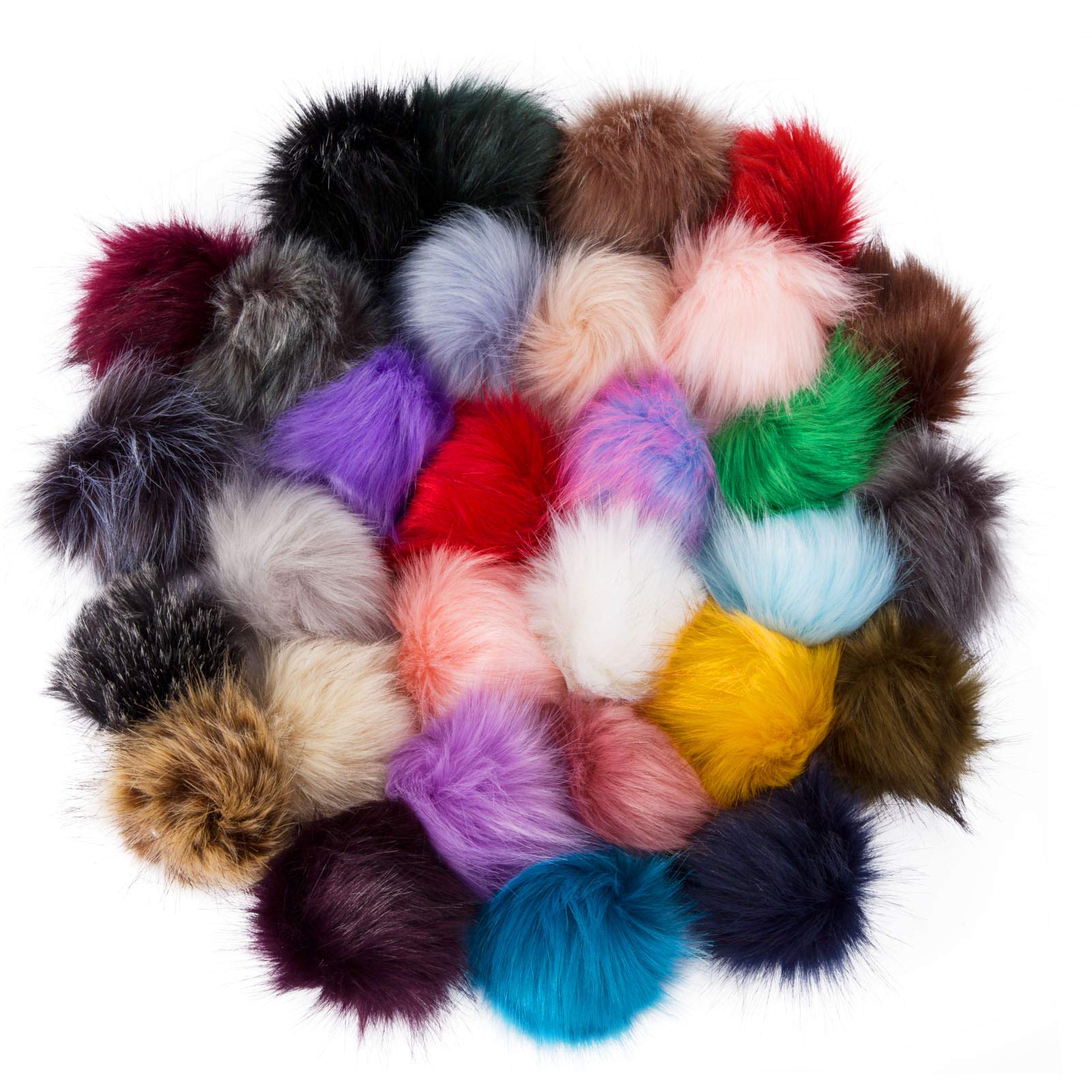 60 Pcs Faux Fur Pom Pom for Hats - Soft Pompoms with Elastic Loop