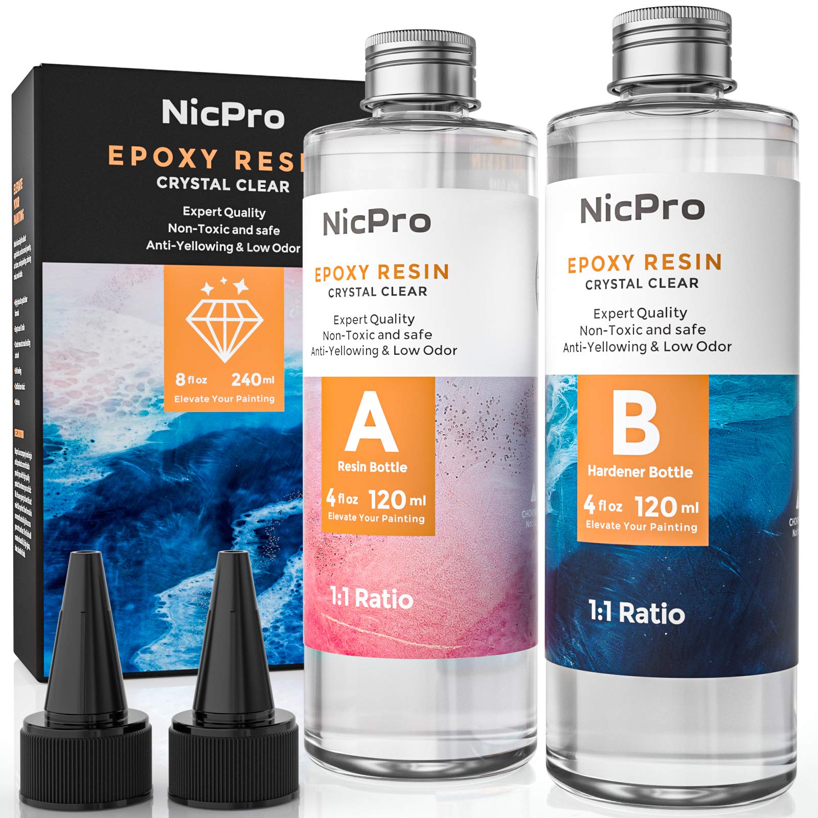 Nicpro 8 Ounce Crystal Clear Epoxy Resin Kit Food Safe DIY Starter Resin  Epoxy for Craft Canvas Painting Molds Pigment Jewelry Making Resin Coating  and Casting 8 oz.