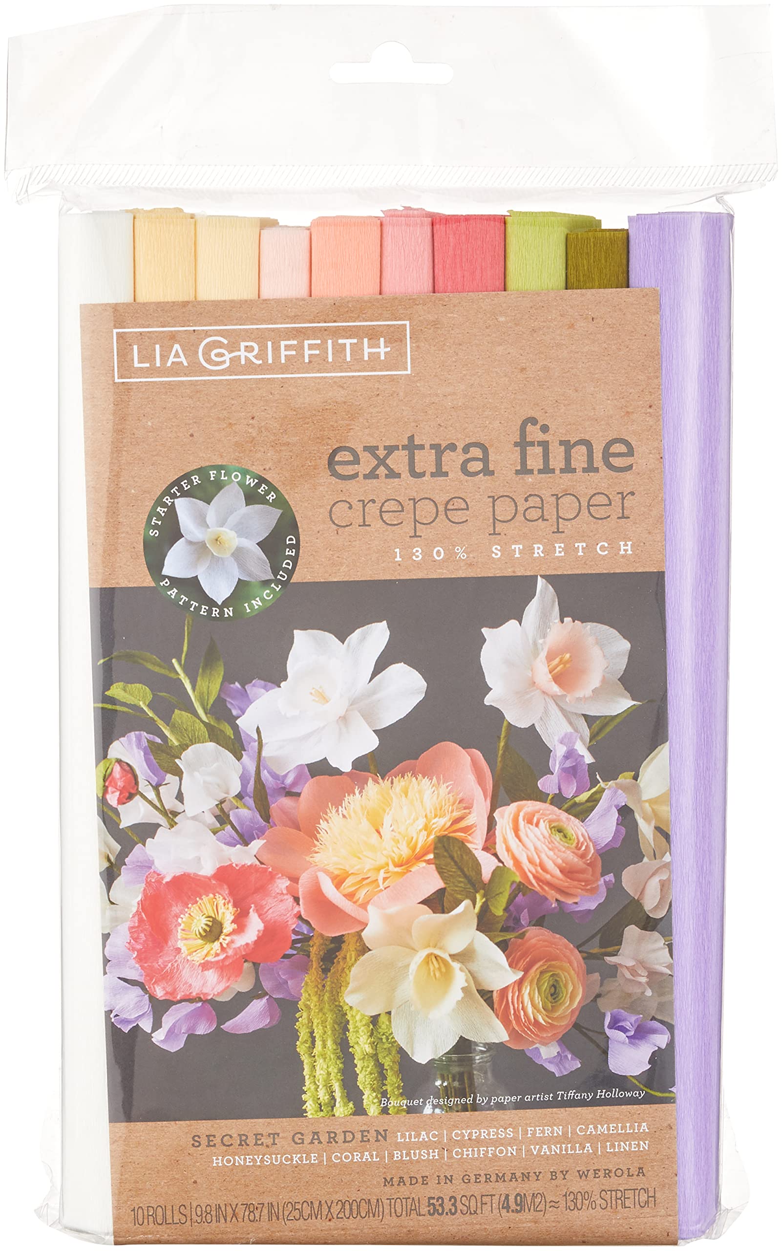 Lia Griffith PLG11028 Extra Fine Crepe Paper, 53.3 Total Square Feet,  Secret Garden, 10 Count, 10 Count