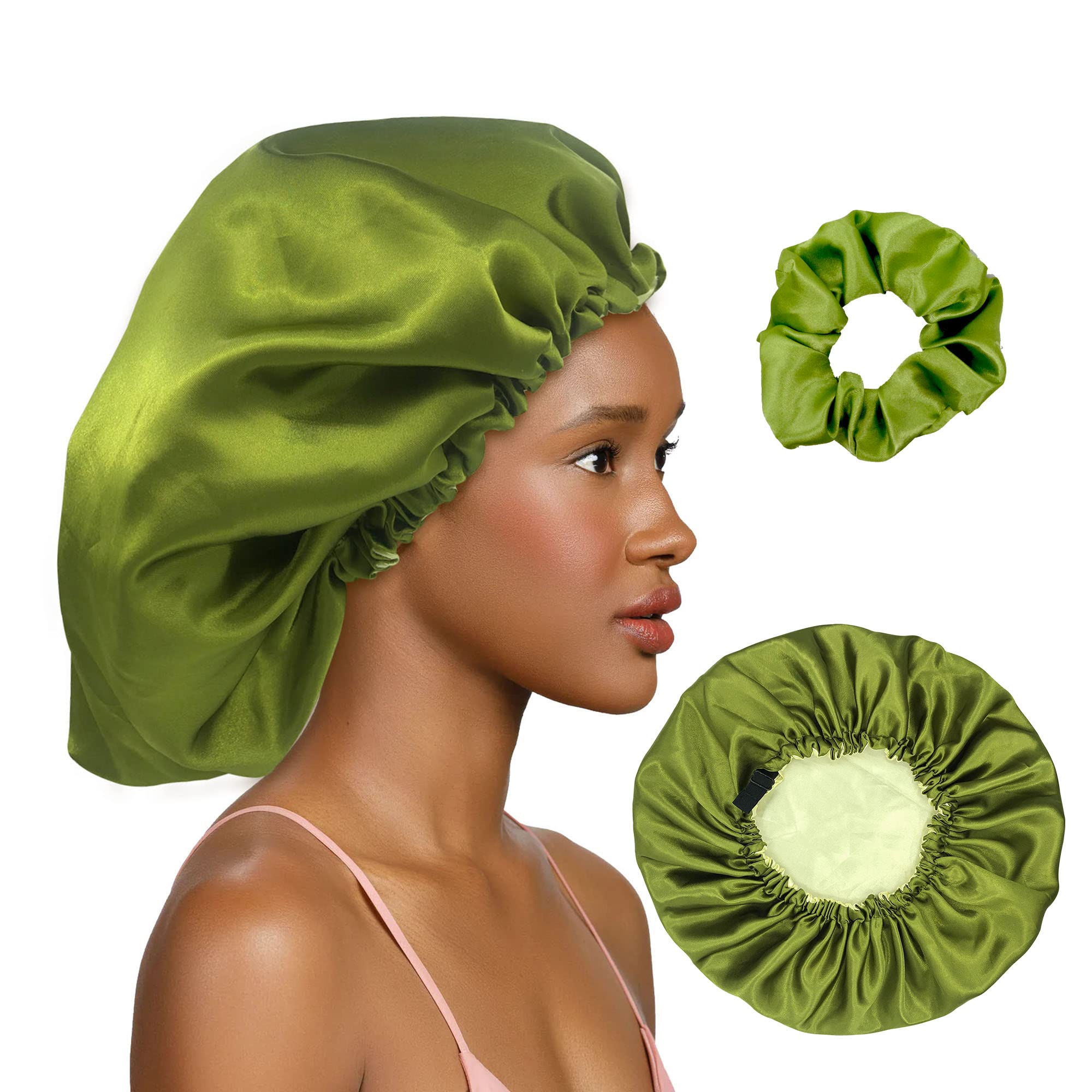 Satin Bonnet Silk Bonnet for Sleeping, Hair Bonnets for Women Silk Bonnet  for Natural Hair Adjustable Head Size Curly Hair Sleeping Cap 1 Pack
