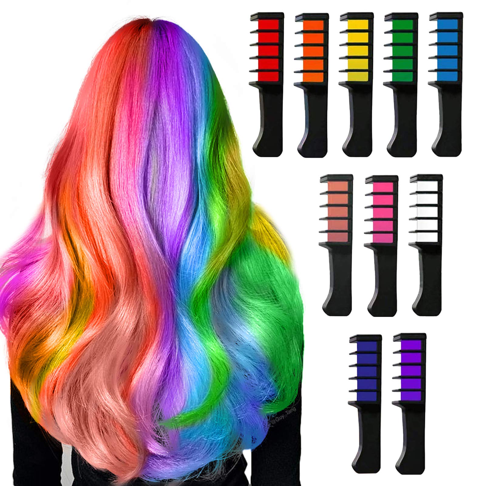 Auriviz Hair Chalk for Girls Kids Temporary Bright Hair Chalk Comb  Non-Toxic Washable Hair Color Dye for Kids of Age 4 5 6 7 8 9 Christmas New  Years Cosplay Party Birthday Gifts (10 Pack)