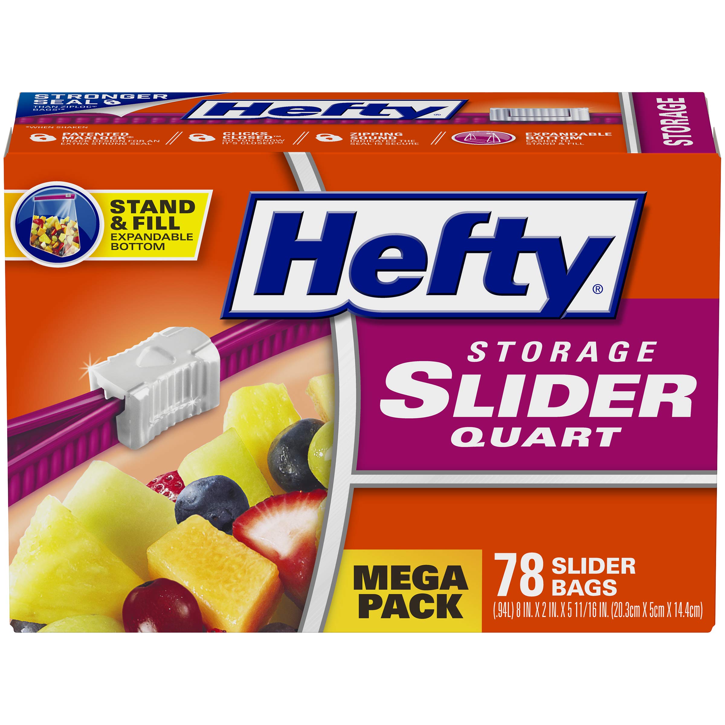 Hefty Slider Bags, Freezer, Quart - 15 bags