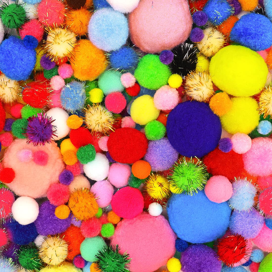 Iooleem Multi-Colored Regular & Sparkly Glitter Pom Poms 800pcs Assorted  Sizes Pom Poms for Crafts