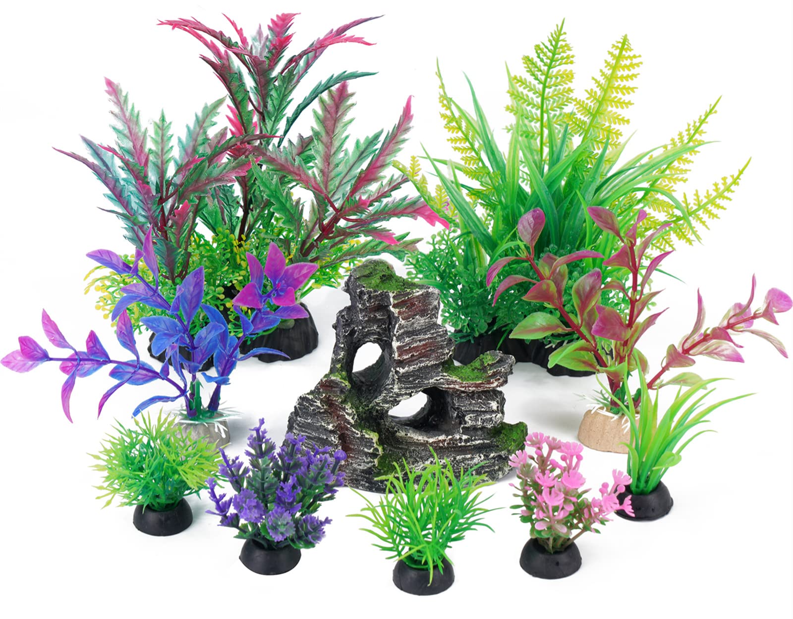 Fish Tank Decorations Aquarium Artificial Plastic Plants & Cave
