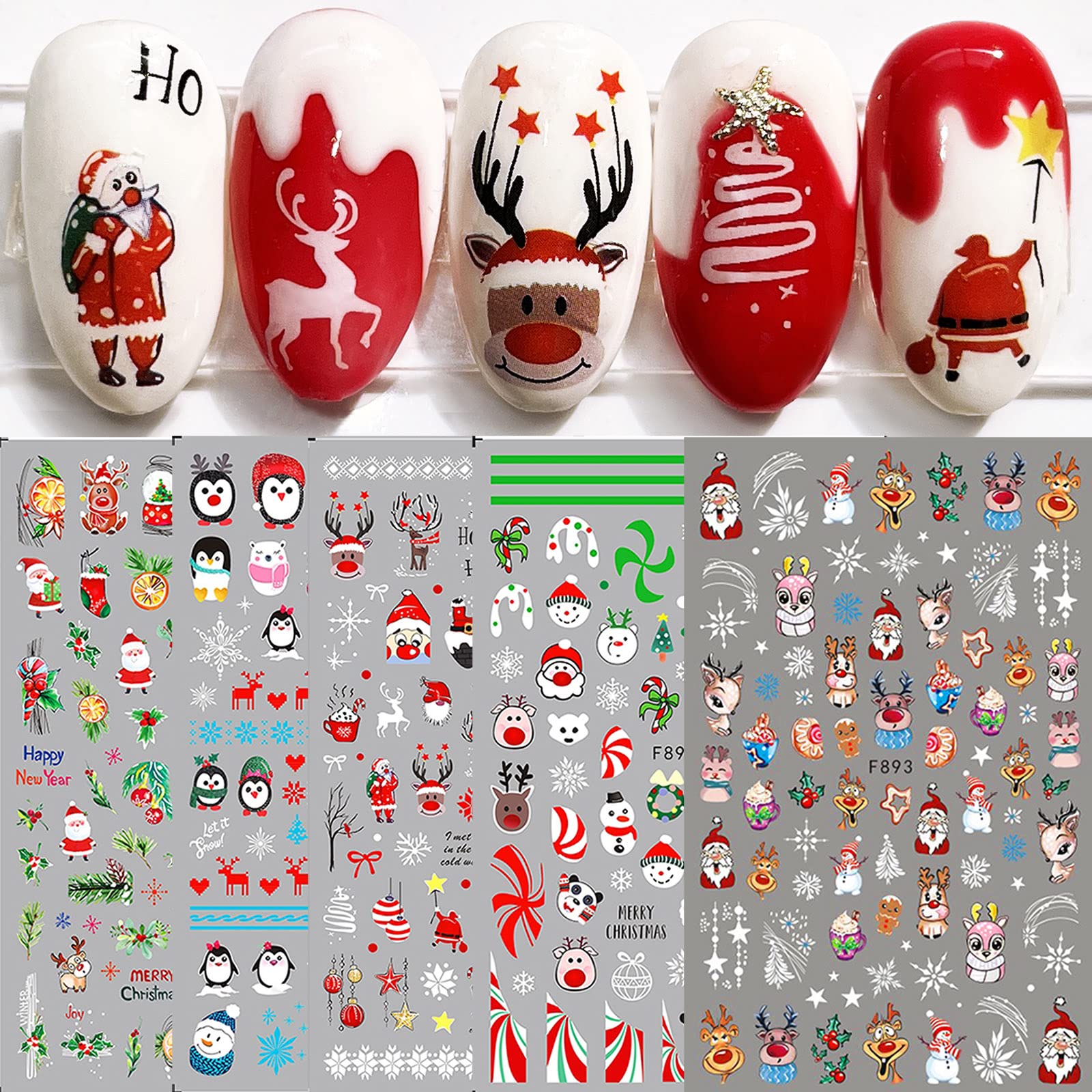 6 Sheets Snow Christmas LV Nail Stickers
