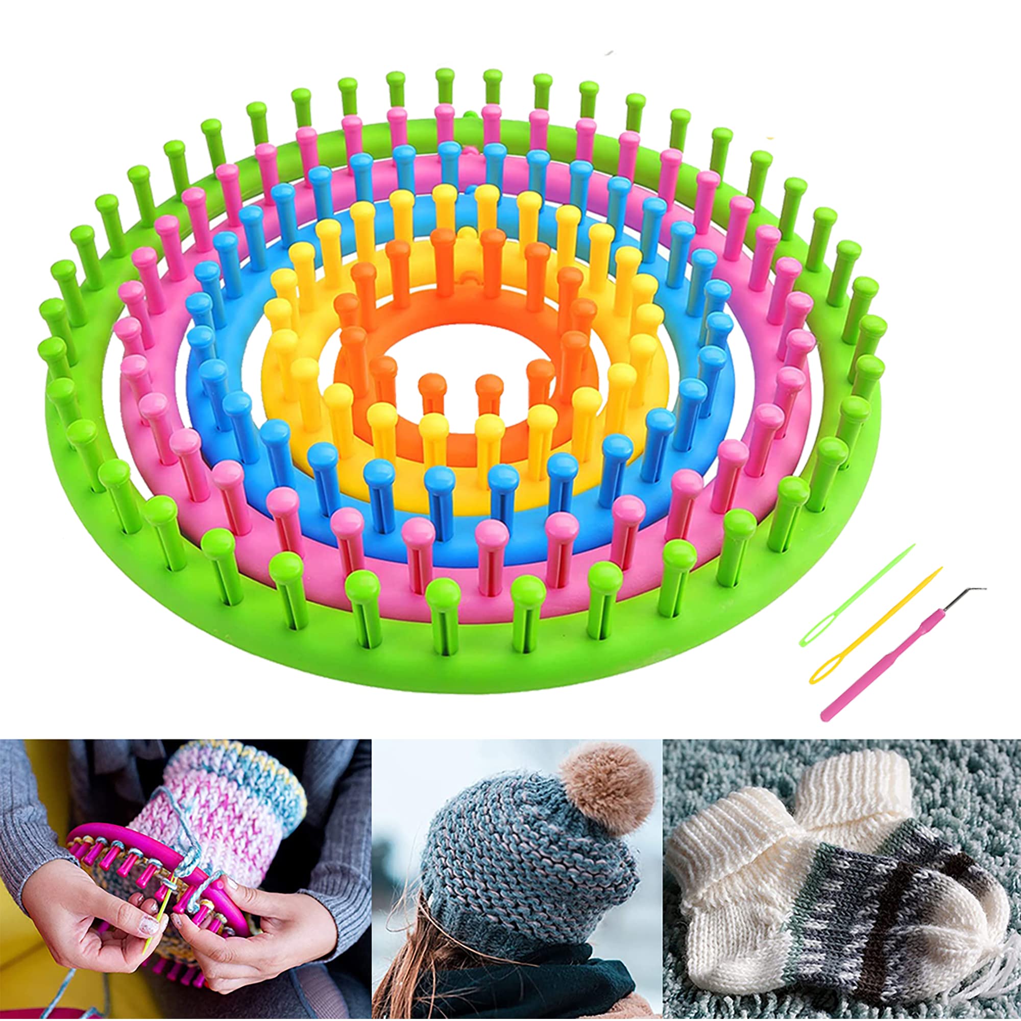 Wayion Round Knitting Loom Plastic Hat Weaving Looms Kit with Loom Hook/Needle Creativity for Kids Small Knitting Loom Kit - Perfect for Sock Hat