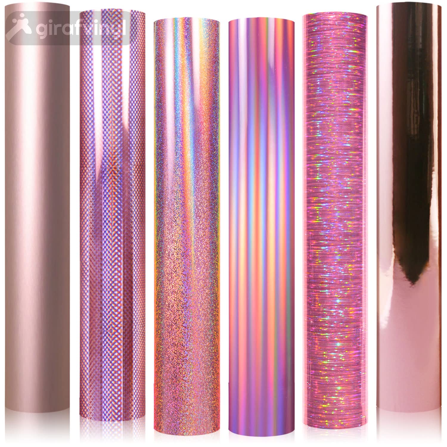 GIRAFVINYL Holographic Vinyl Rose Gold Permanent Vinyl Adhesive