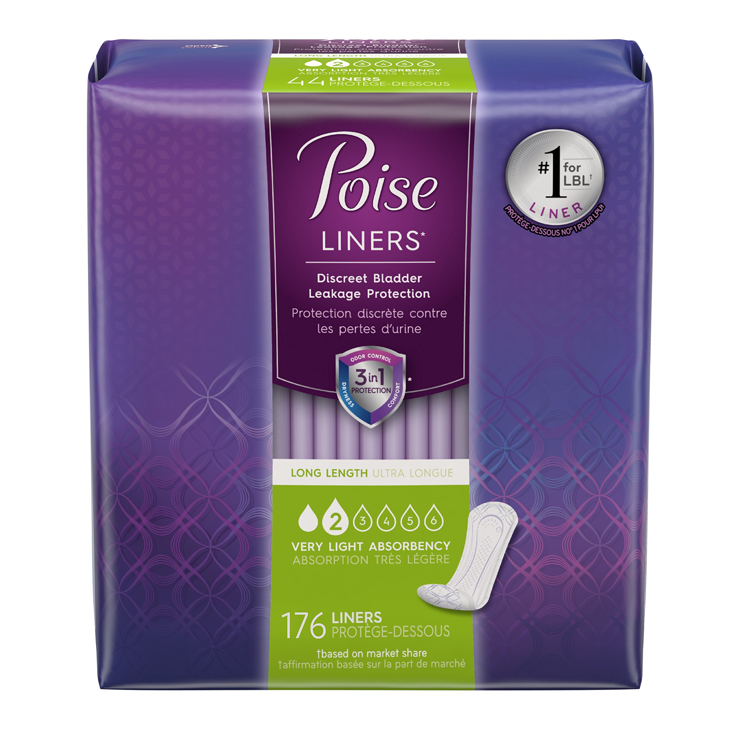 Poise Incontinence Panty Liners Very Light Absorbency Long 176 Count