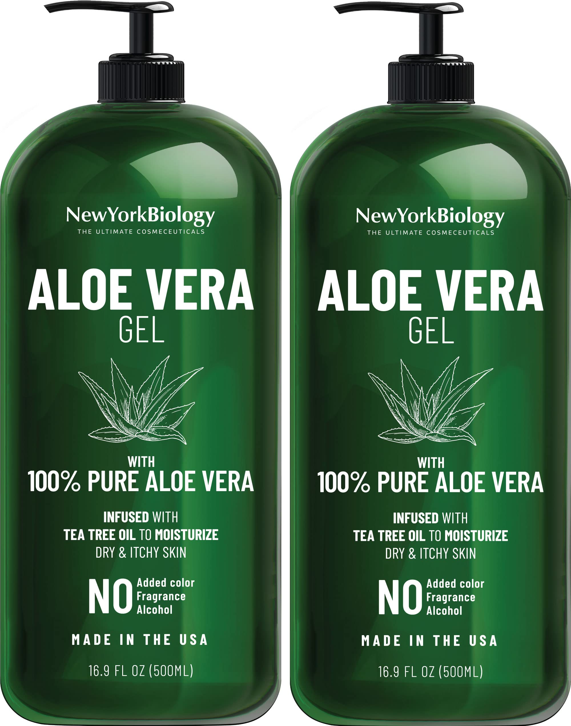 New York Biology Aloe Vera Gel for Face, Skin and Hair - Infused with Tea  Tree Oil –