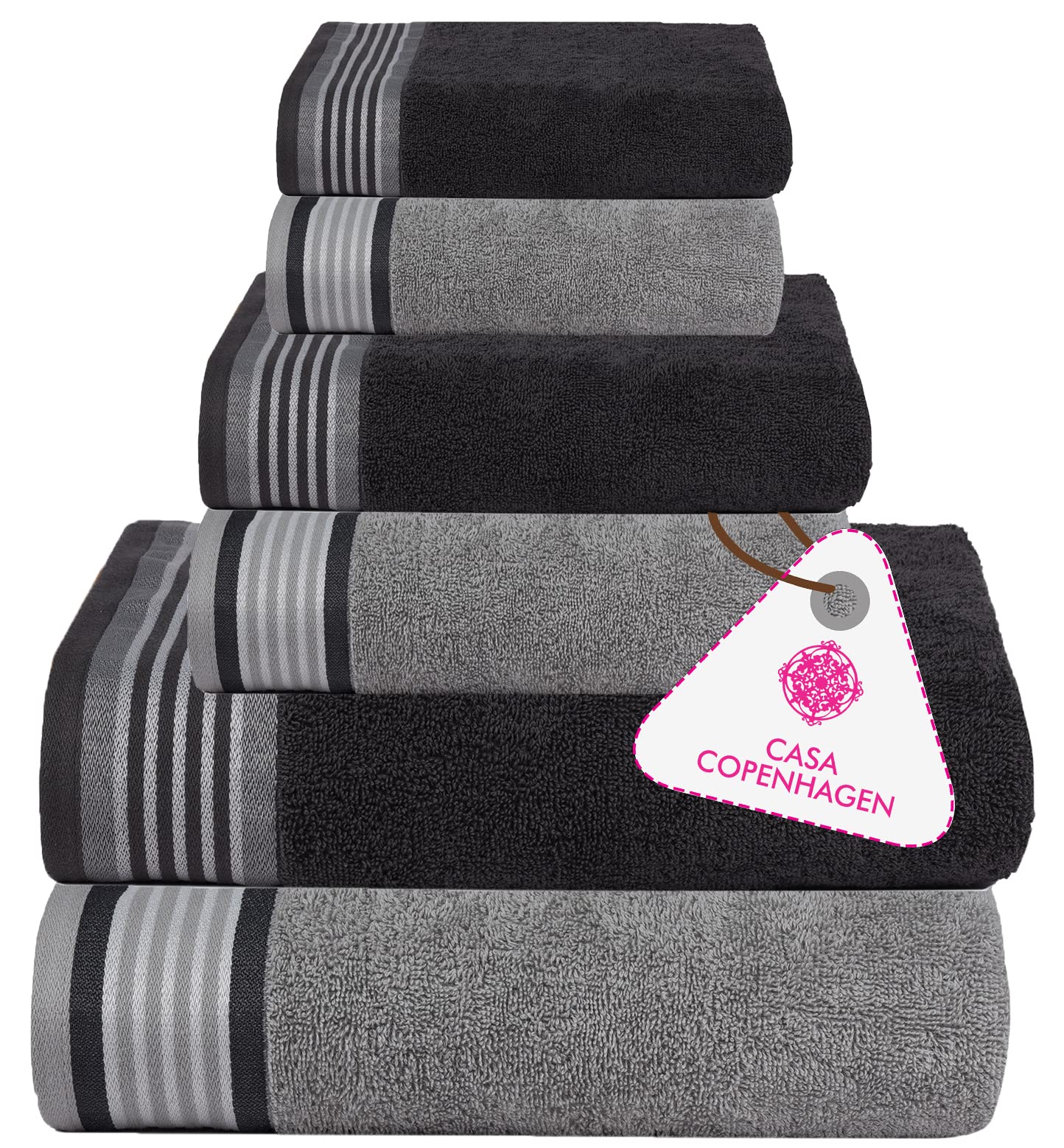 Casa Copenhagen Designed in Denmark 550 GSM 2 Large Bath Towels 2 Large  Hand Towels 2 Washcloths, Super Soft Egyptian Cotton 6 Towels Set for  Bathroom, Kitchen & Shower - Granite Grey