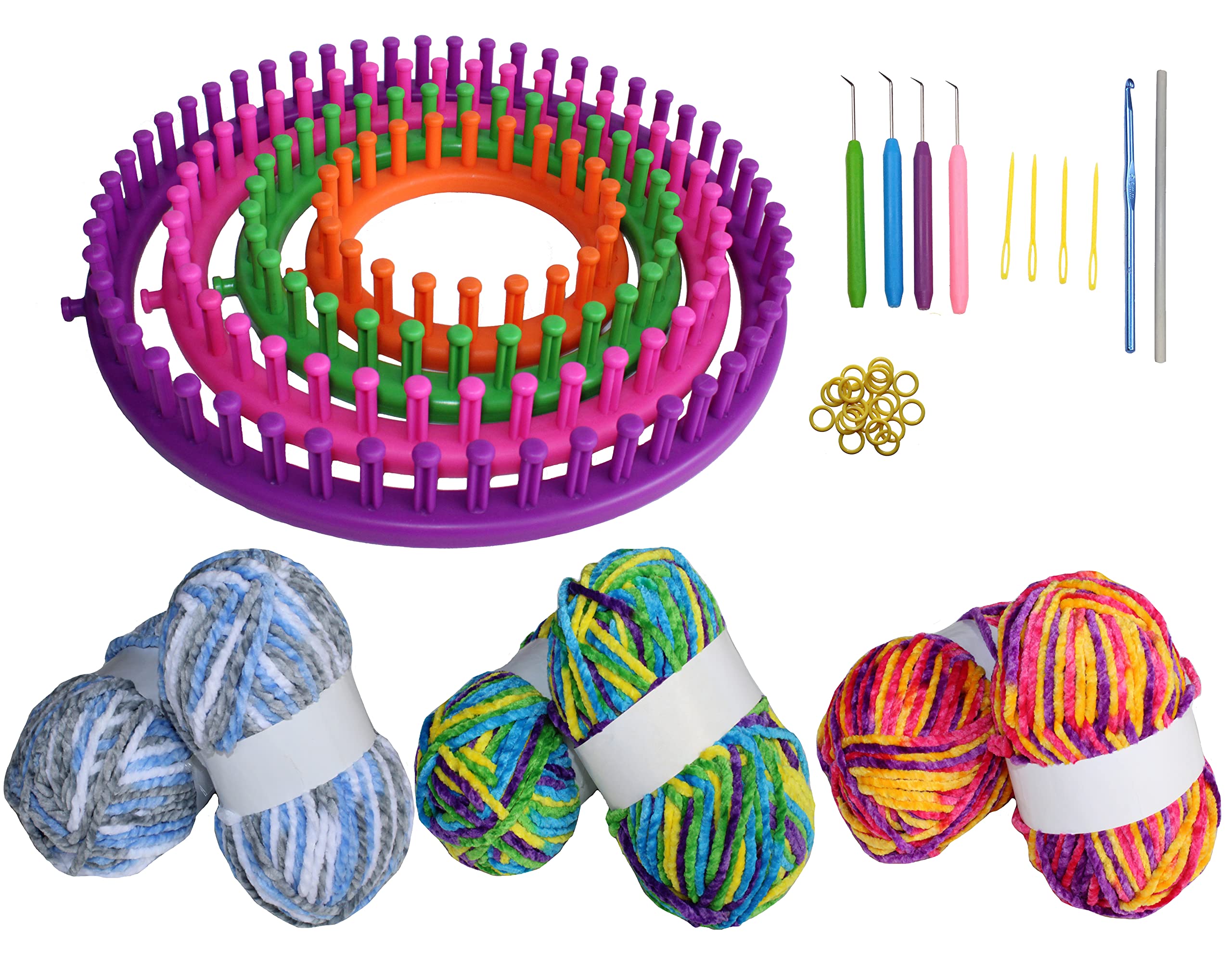 Knitting Looms Round Knitting Loom Set with Knitting Yarns Craft Yarn Kit  DIY Tool Crochet Hooks Knitting Needles for Hat Scarf Shawl Sweater Blanket  Knitter (Knitting Looms + Yarns)