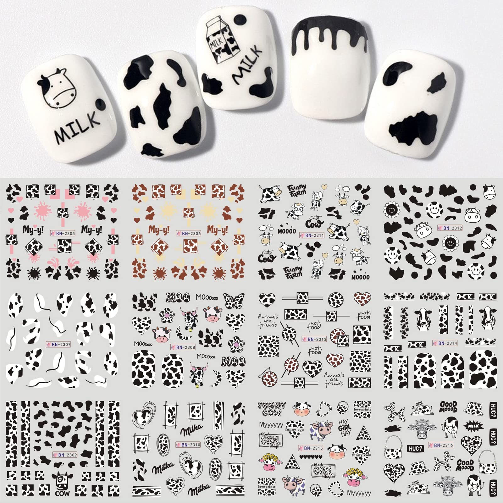 Nail Stickers Cow Print Nail Art Stickers Animal Butterfly Heart