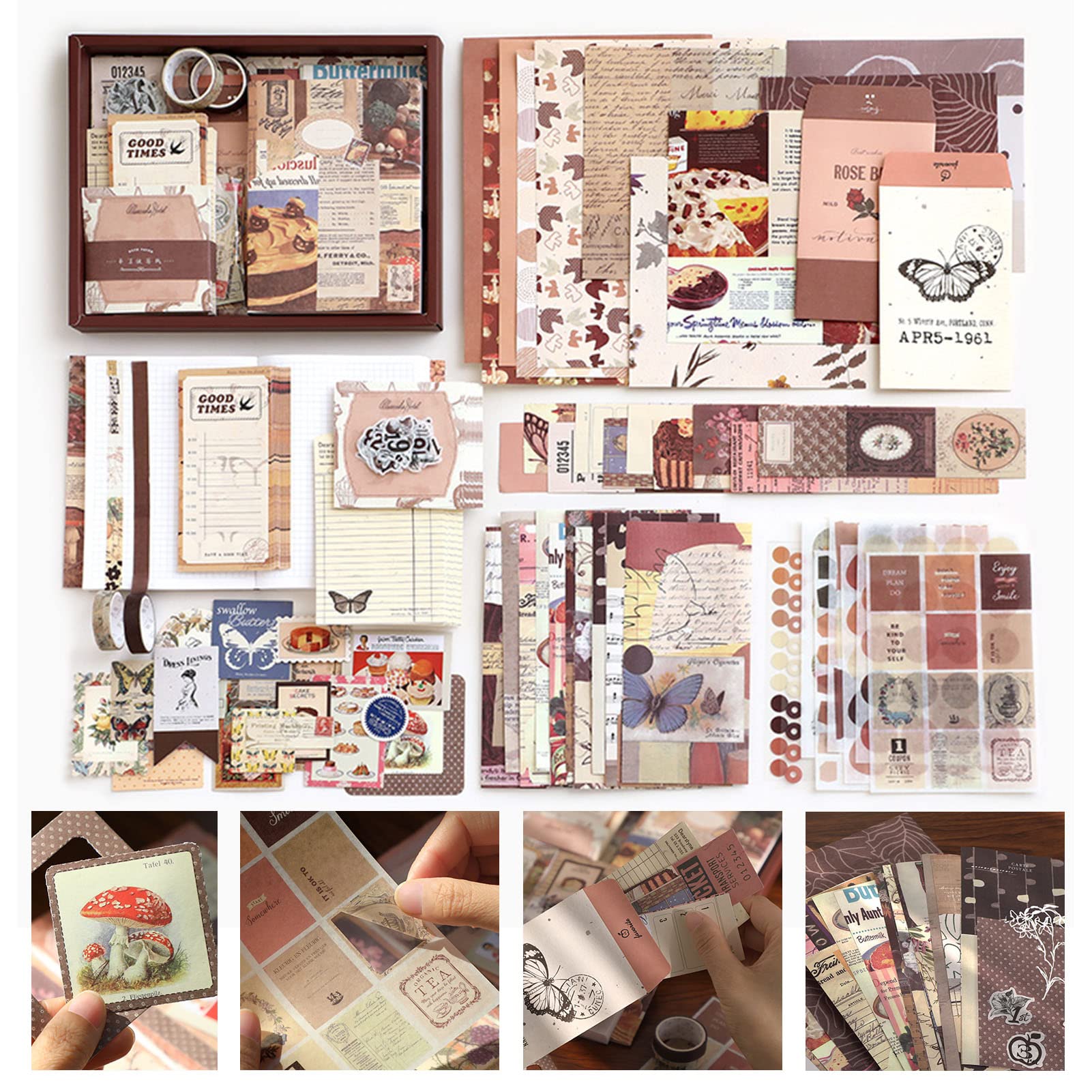 SEEVAE Aesthetic Scrapbook Kit(348pcs), Vintage Scrapbooking Supplies  Stickers, Bullet Junk Journal Kit Journaling Stationery, A6