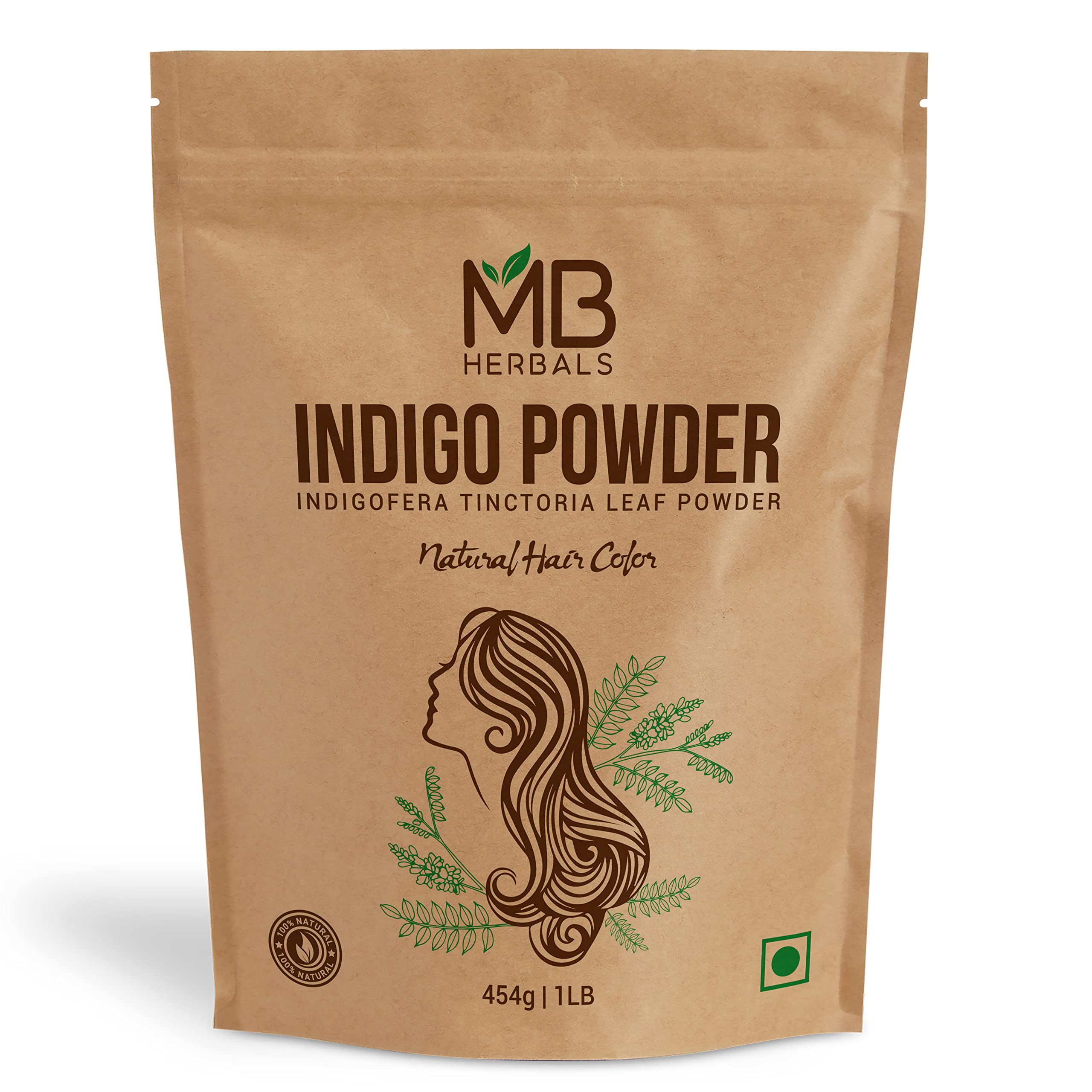 MB Herbals Pure Indigo Powder 1 LB, 454g, 16oz, 100% Pure Indigofera  tinctoria Leaf Powder, Blue-Black Hair or Full Refund