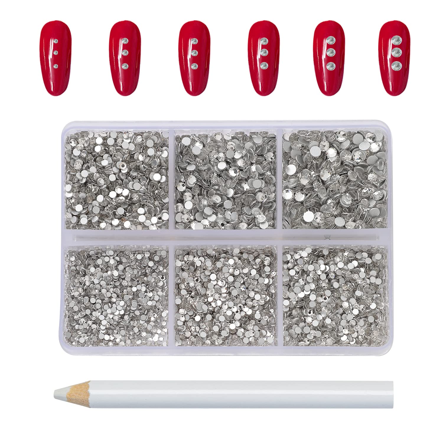 KIMSHINY 7200pcs Flatback Rhinestones Kit Mixed 6 Sizes Non Hotfixed White  Rhinestones for Nails Gems Clear