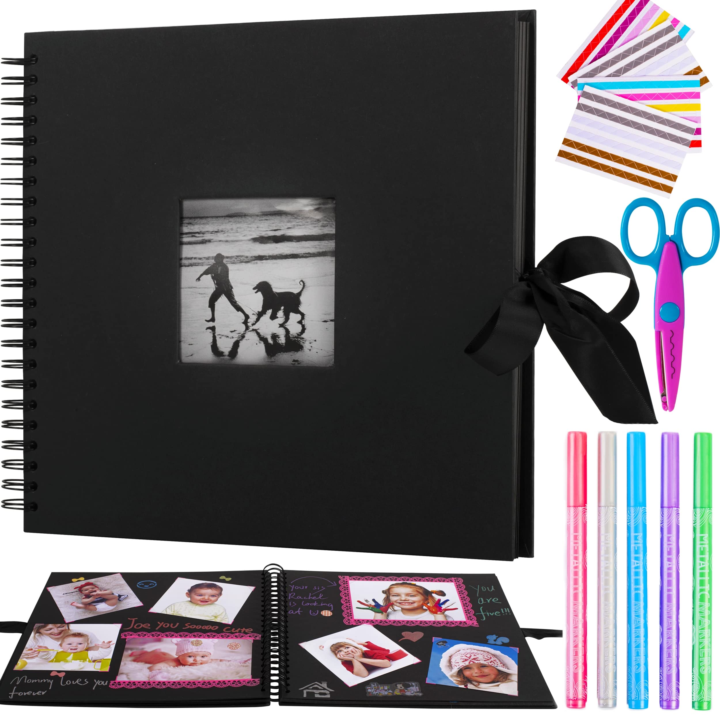 12x12 Inch Scrapbook Photo Album Wedding Guest book with 216 Photo Corners  and other accessories Perfect for Gifts or Yourself 60 Pages - Black