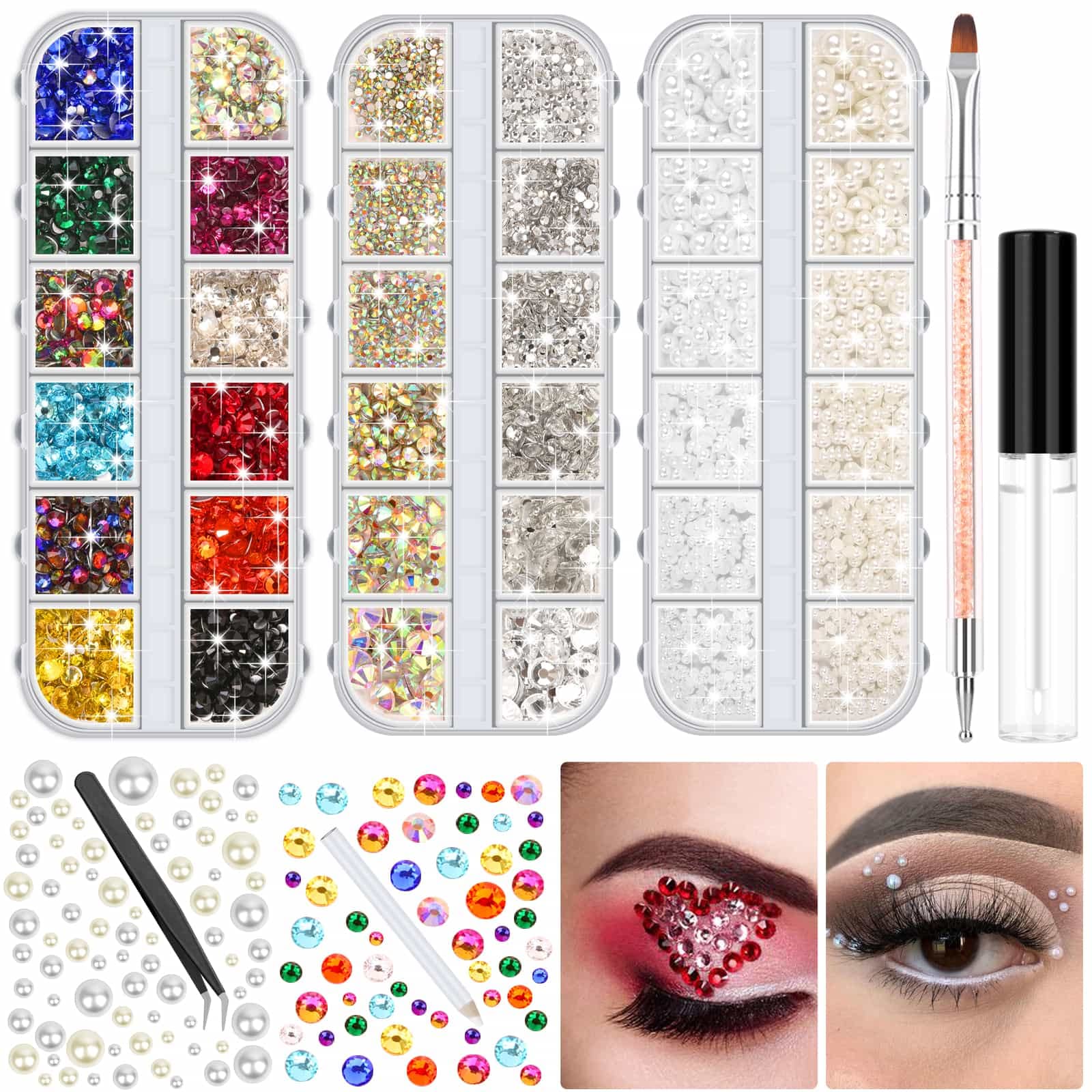 4504 Pcs Face Gems&Pearls with Glue for Makeup Eye Jewels Rhinestones  Makeup Gems White&Beige Face Pearls with Pickup Dotting Tools for Face Eye  Makeup Nail Art Craft Decorations