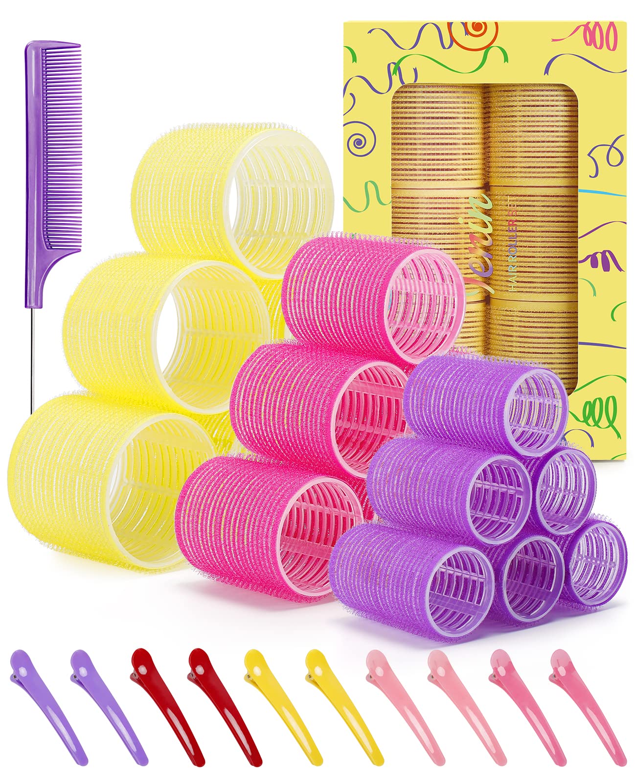 IENIN Self Grip Hair Roller 29 PCS 3 Sizes Velcro Hair Curlers Set with  Clips and Hair Comb Salon Hair Dressing Curlers Jumbo Hair Rollers for Long  Hair Medium and Short Hair