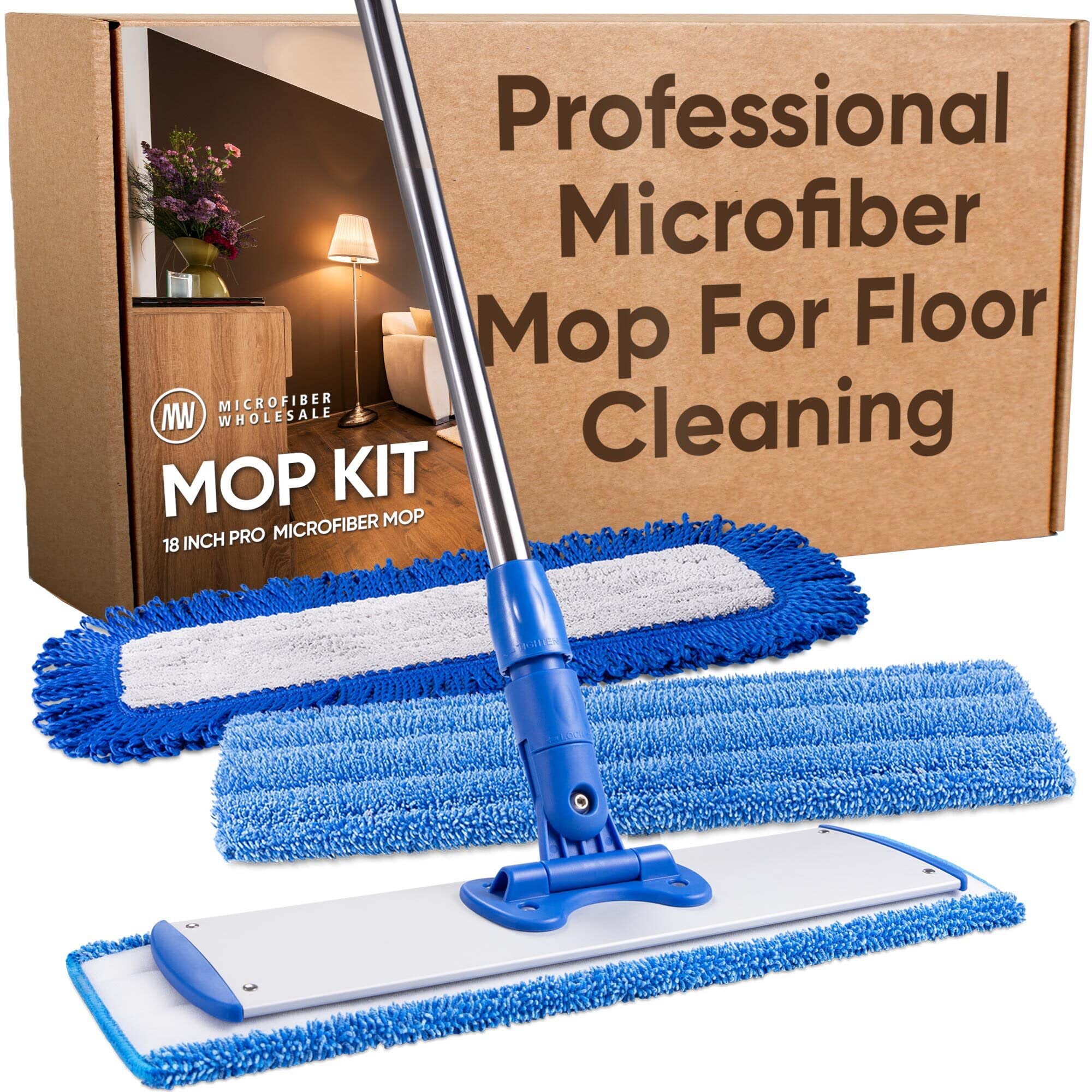 18 Professional Microfiber Mop - Hardwood Floor Mop - Dry & Wet