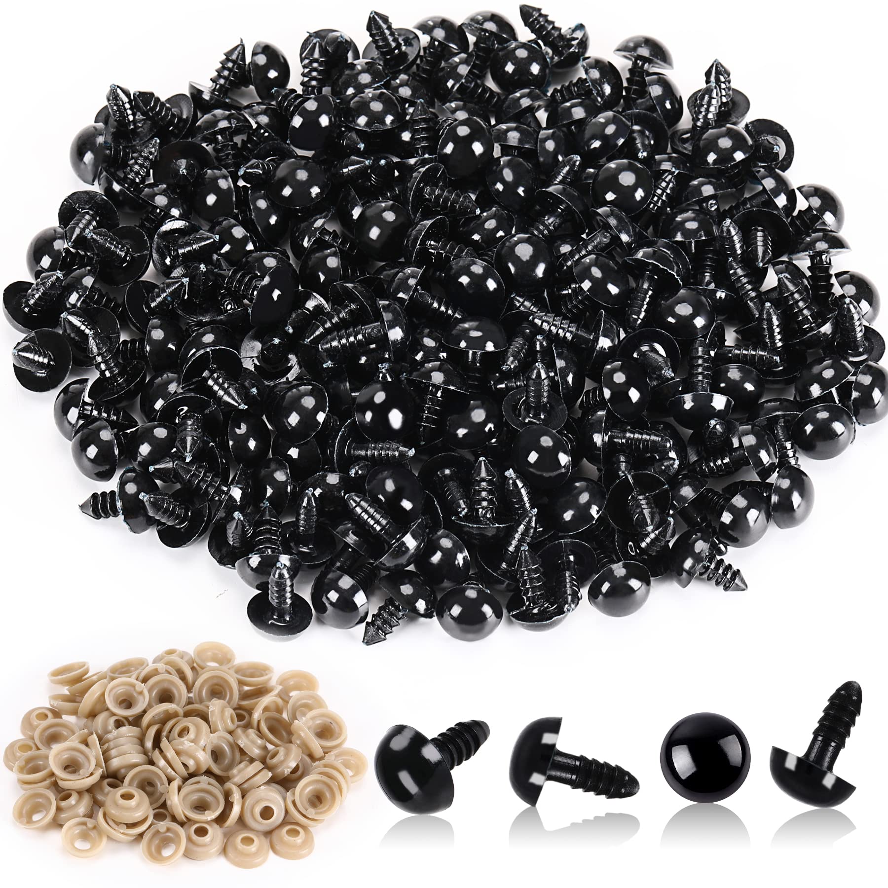 FEBSNOW 300 Pcs 8MM Safety Eyes and 300 Pcs Washers Black Plastic Craft  Dolls Crochet Eyes for DIY Puppets Bear Stuffed Animals Amigurumi Making  Supplies