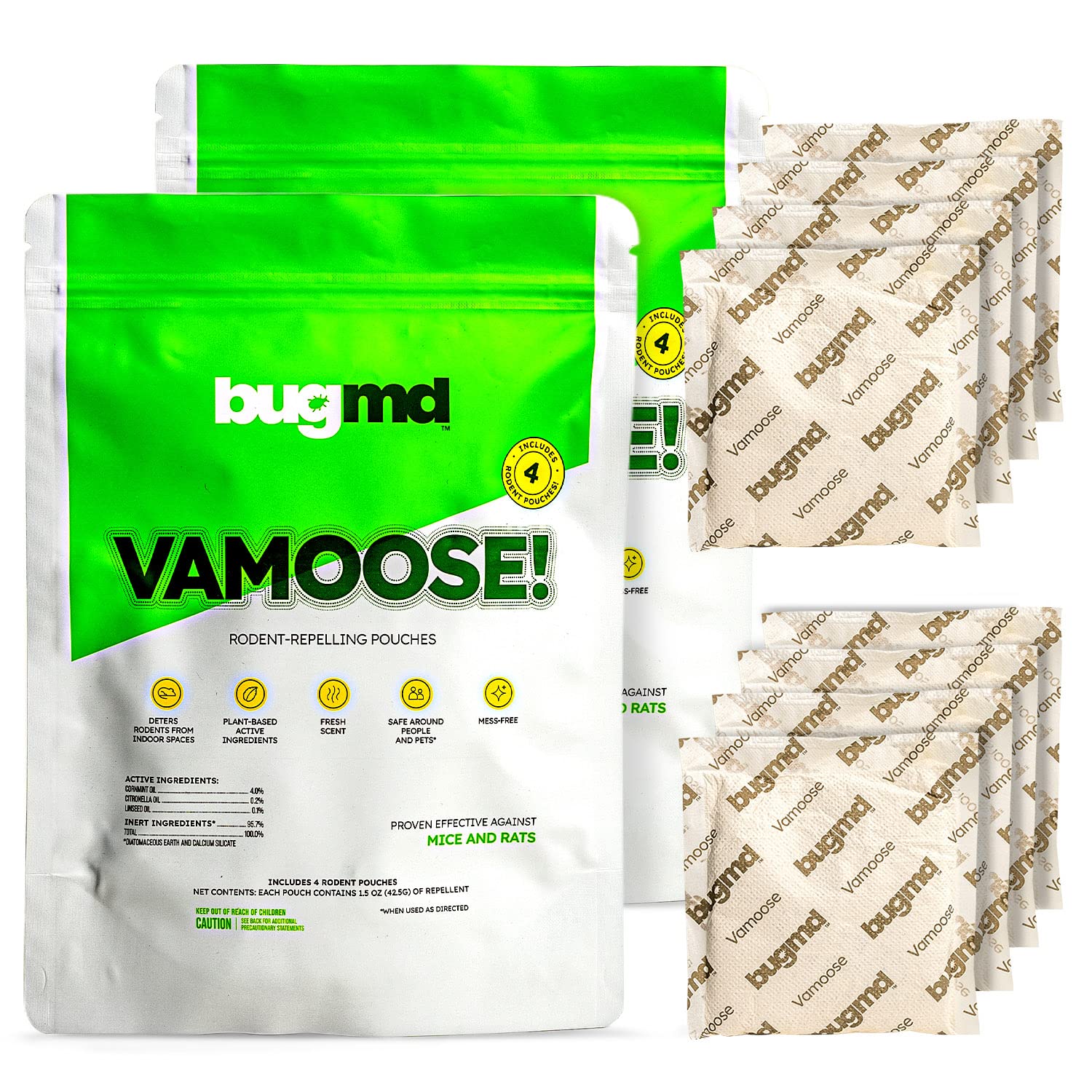 BugMD Vamoose - Rodent Repellent Pouches (2 Pack 8 Pouches) Plant